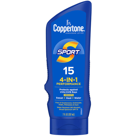 Coppertone SPORT Sunscreen SPF 15 Lotion, Water Resistant Sunscreen, Body Sunscreen Lotion, 7 Fl Oz