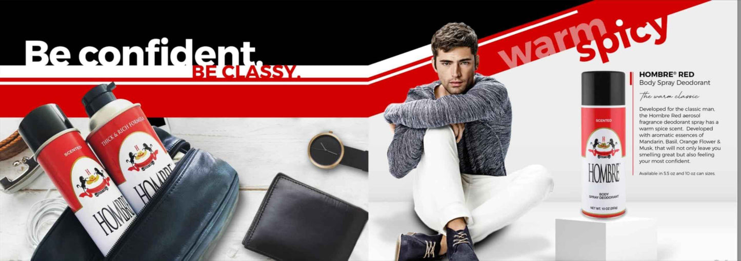 Hombre Red Deodorant Body Spray Classic for Men 5.5oz-156g (3 Pack)