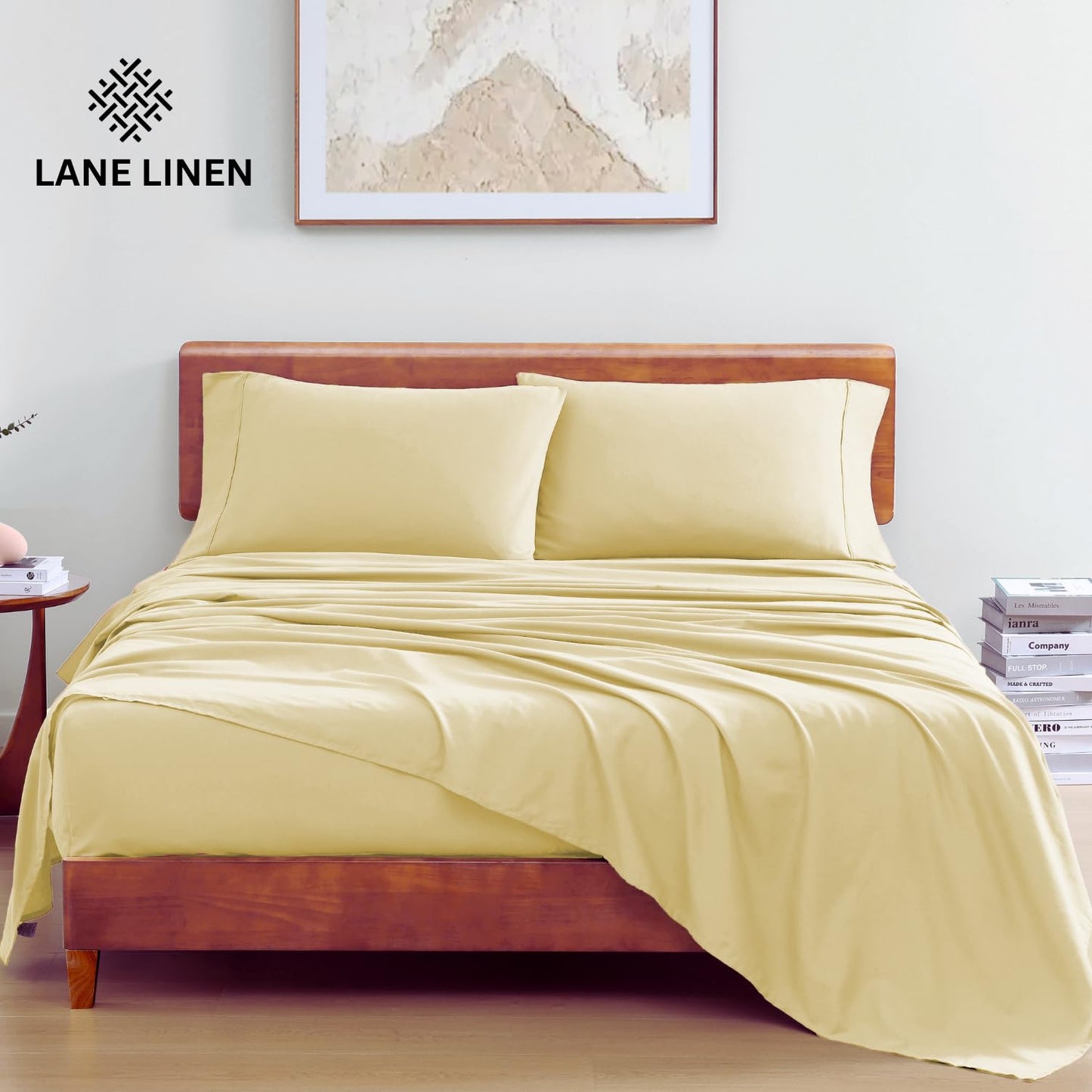 LANE LINEN 100% Organic Cotton Twin Bed Sheet Set, 3 Pc Sheet Sets Twin Size Bed, Soft & Breathable Twin Sheet Set Boys, Hotel Style Bedding Sheets & Pillowcases, 15" Deep Twin Fitted Sheet - Vanilla