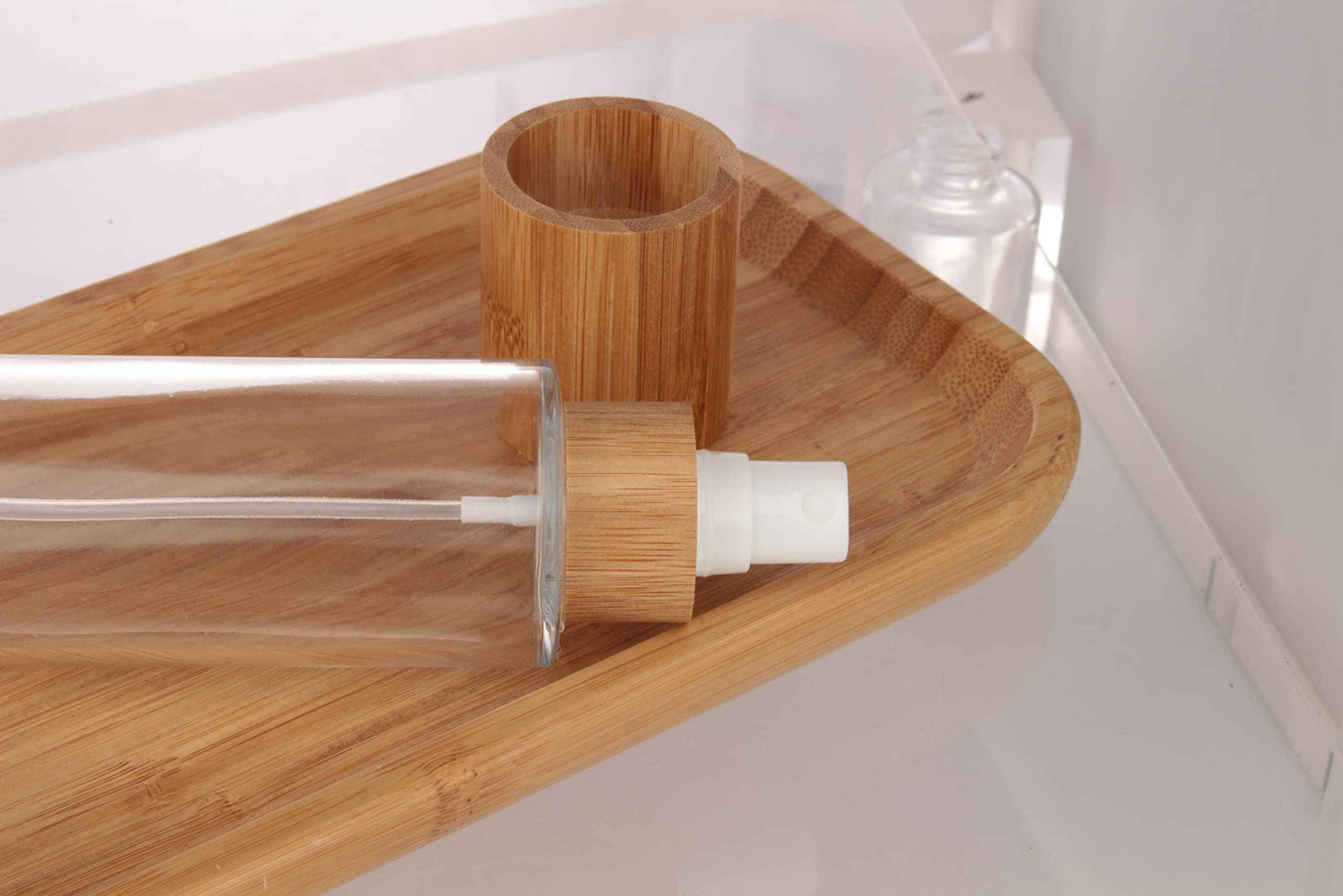 COSIDEA 12 pcs Empty 4oz /120ml bamboo lid clear glass spray bottle with fine mist despenser head for liquid perfume toiletries containers, toner bottles