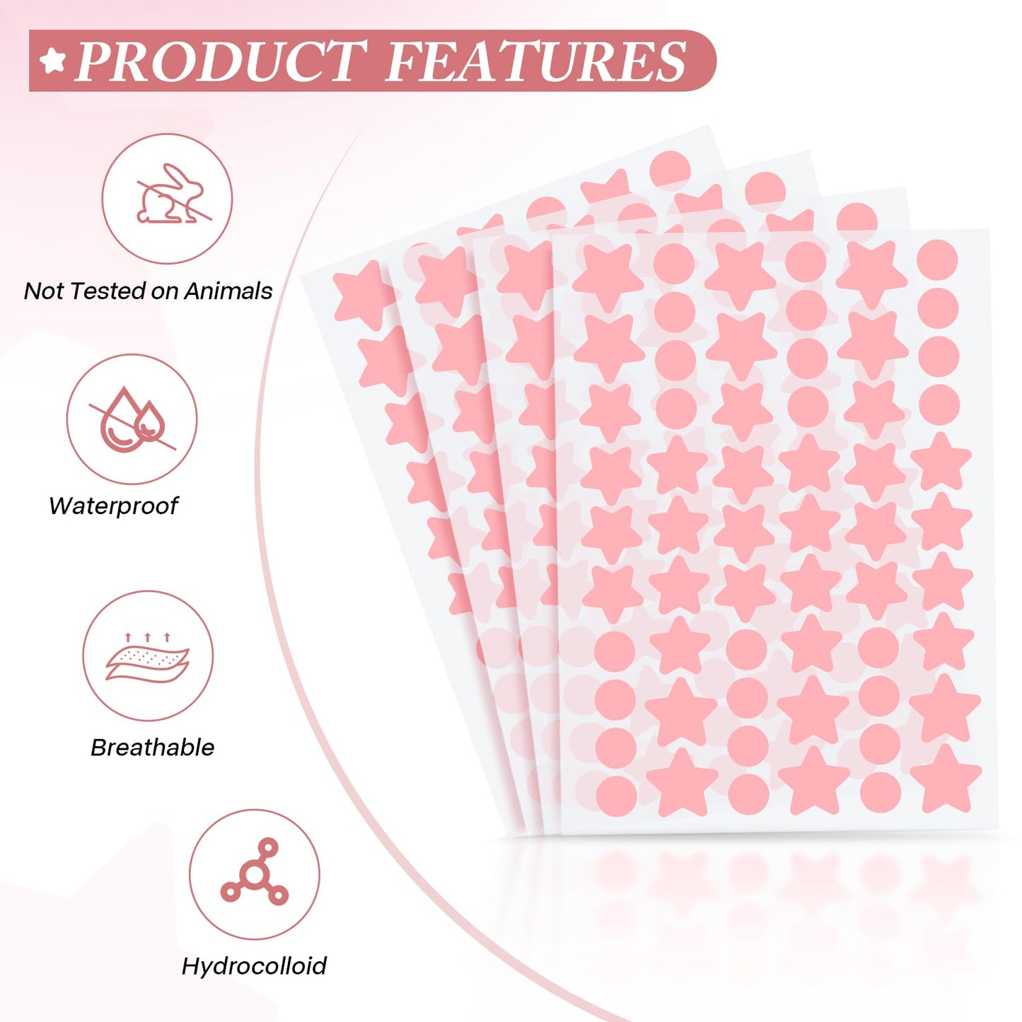 Cute Pink Star Patches For Face, Facial Scar Cover Star Stickers Patches, Star Concealer Stickers Mild Non-Irritating Breathable Waterproof Specification Size For Face (Round,Star,3 Sizes /240 PCS)