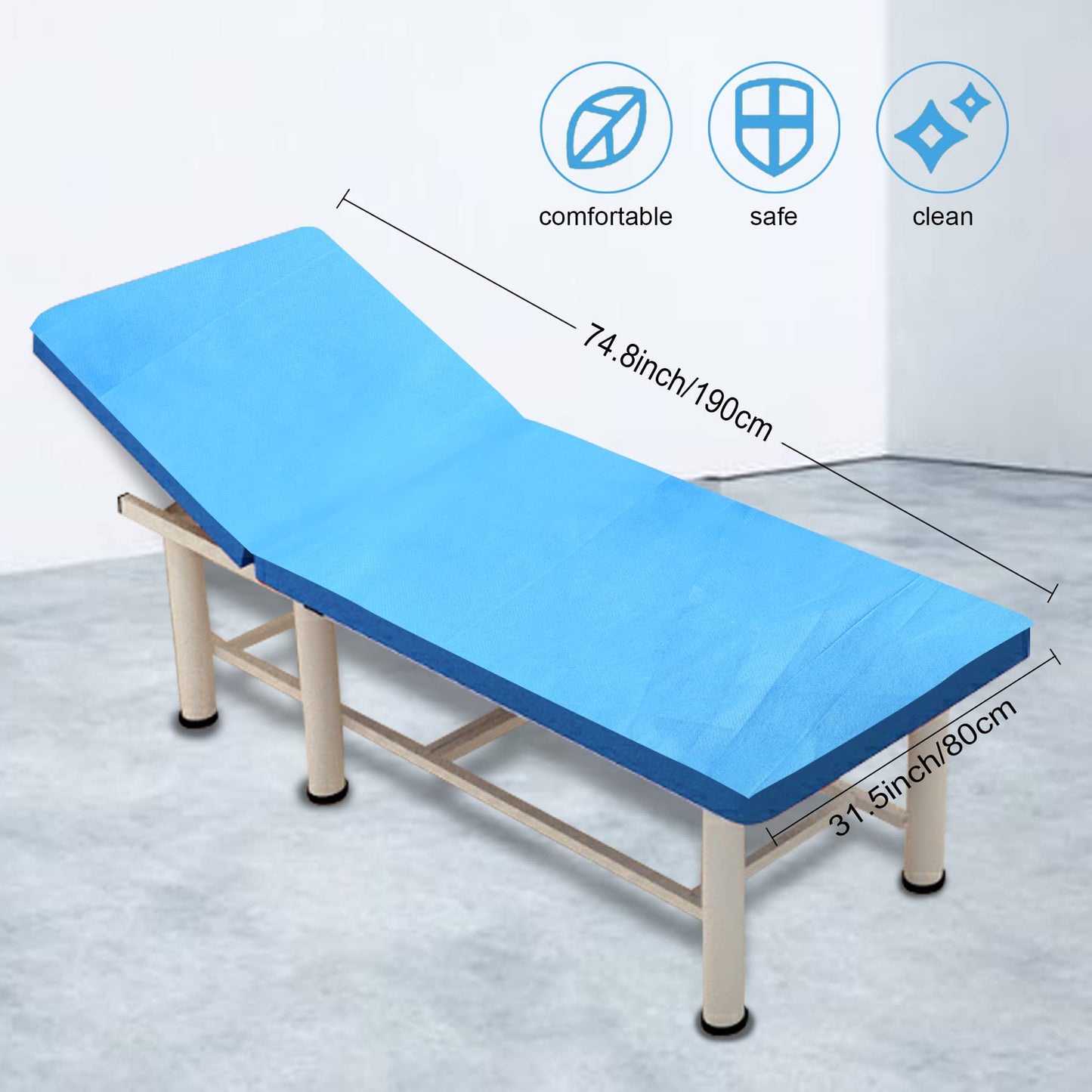 Disposable Bed Sheets 100PCS,31.5" x 74.8"Massage Table Sheets Bed Covers Disposable Sheets for Massage Table Oil-waterproof Spa Bed Covers Soft & Breathable Non-Woven FabricBlue