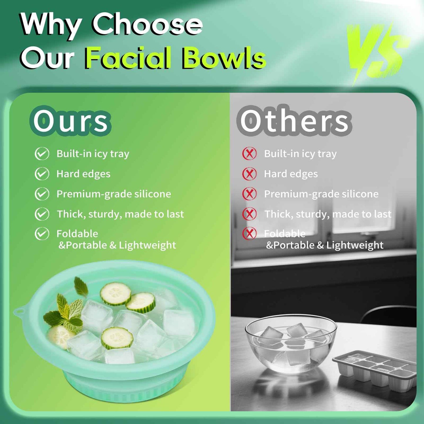 Silicone Face Bowl for Ice: Facial Ice Bath Built-In Icetray,Portable Collapsible Ice Facial Basin for Sunburn Recovery,Reduces Puffiness,Sensitive Skin,Skin Calming Tool,Gifts for Skincare Lovers