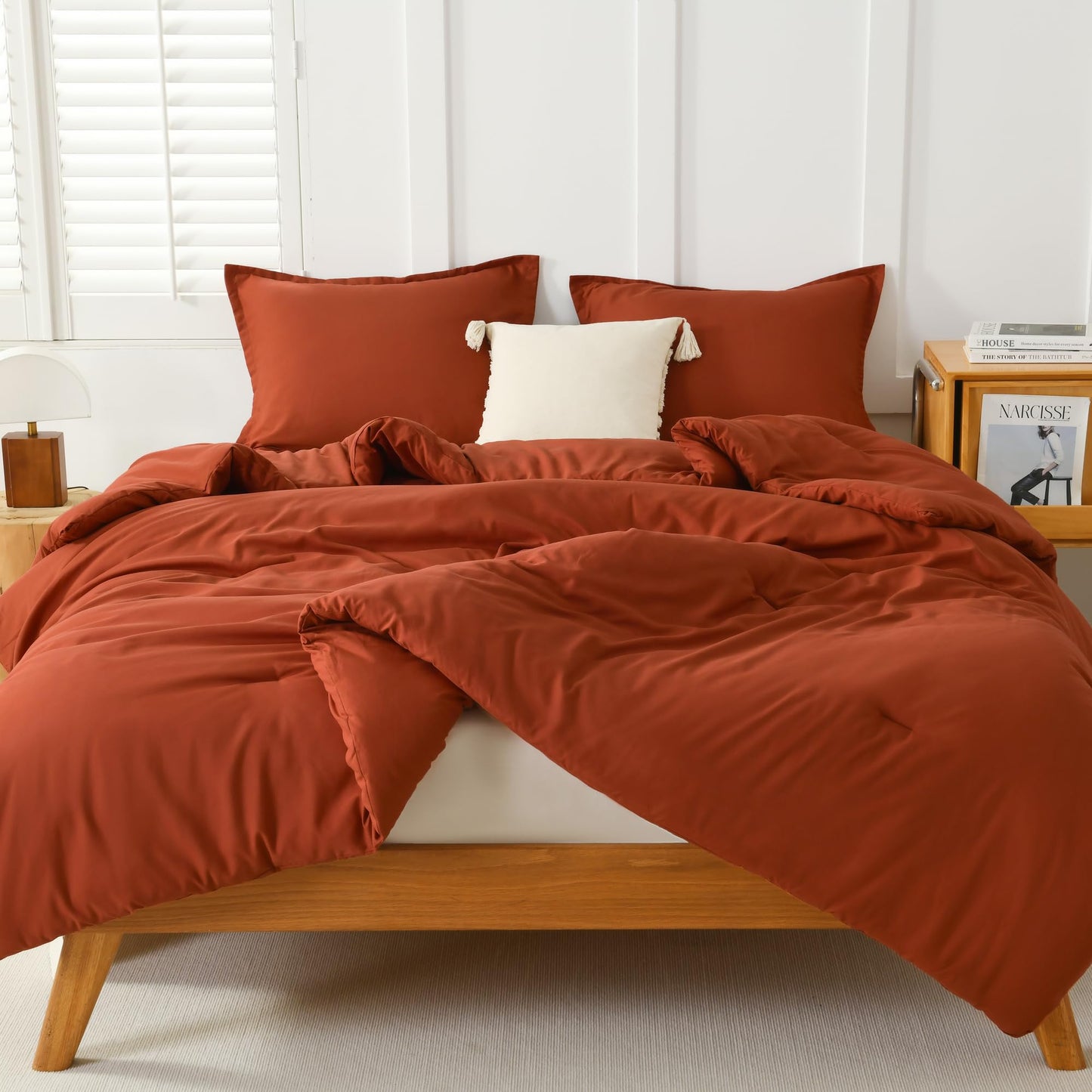 Litanika Burnt Orange Twin/Twin XL Comforter Set, 2 Pieces Solid Terracotta Lightweight Bedding Comforter Set, Rust Fluffy Quilted Blanket Set (66x90In Comforter & 1 Pillowcase)