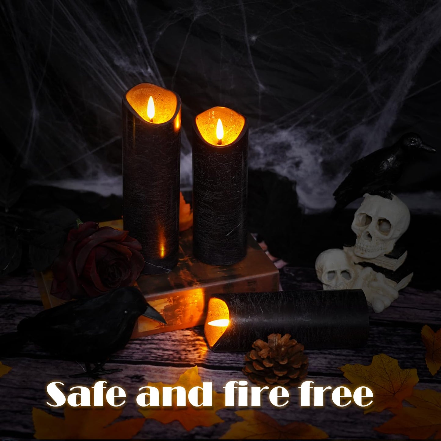 Eebuss Black Set of 9 Flameless Candle Real Wax Halloween Candles Battery Operated LED Pillar with Remote Control Timer Ideal for Home Decor（D 2"*H 5" 5" 5" 6" 6" 6" 7" 7" 7"）