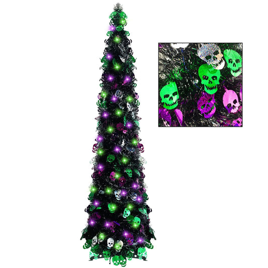 5 Ft Artificial Christmas Tree Pop-Up Collapsible Pencil Halloween Christmas Trees with 100 Color for Indoor Outdoor Halloween Christmas Decorations