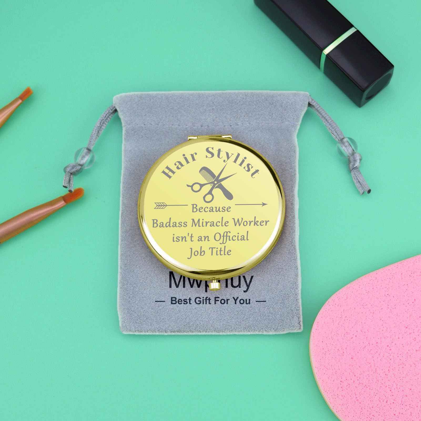 Hairdresser Gifts Hair Stylist Gifts Compact Makeup Mirror Barber Gifts Thank You Gifts for Hairdresser Beautician Gifts Folding Makeup Mirror Inspirational Graduation Gift for Salon Stylist(Gold)