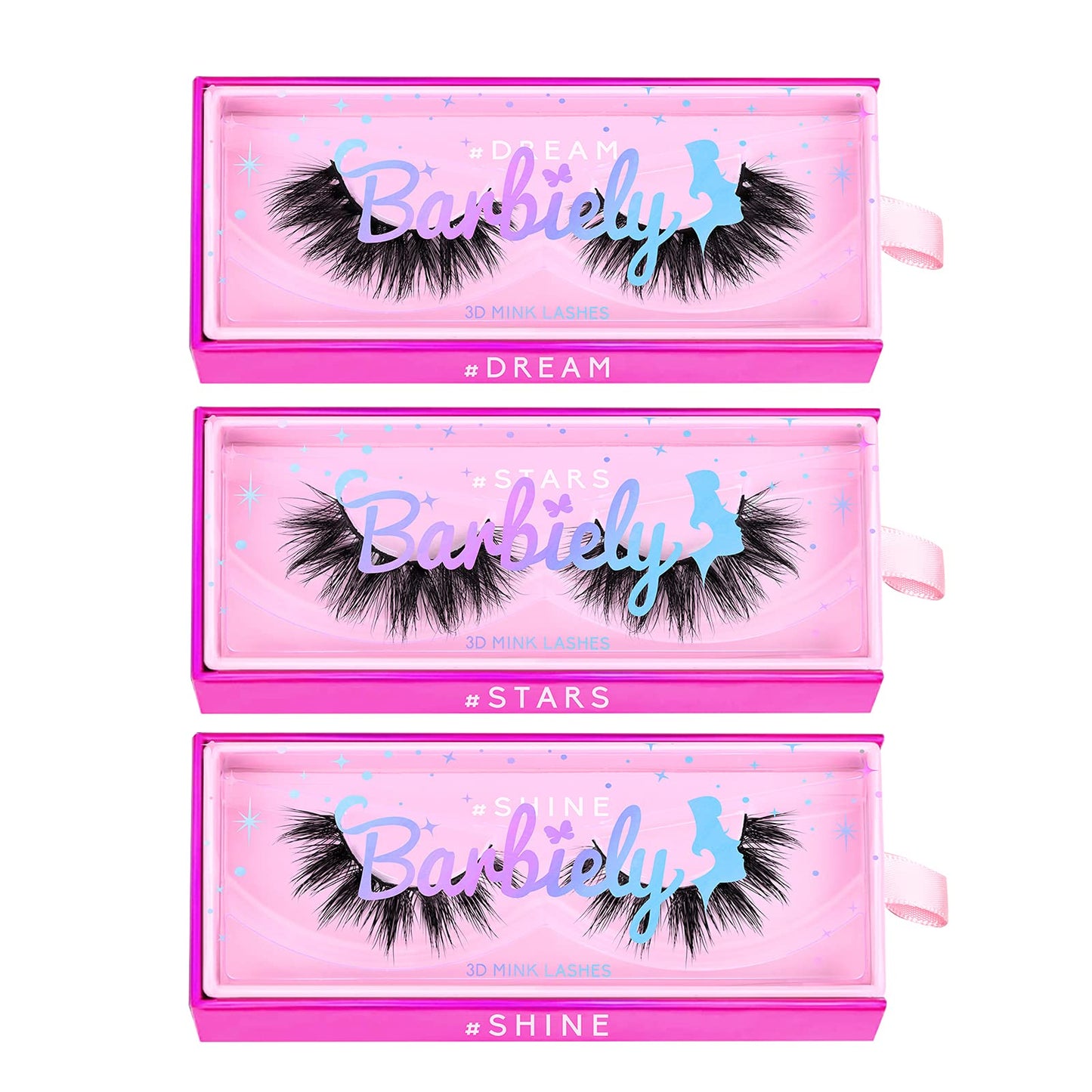 Barbiely 3D Mink Lashes, 18mm Real Mink Lashes, 3 Pairs Fluffy Dramatic False Eyelashes, 100% HandMade 6D Wispy Long Thick Full Volume Strip Eye Lashes, Cruelty Free, Luxury Makeup(Dream Star)