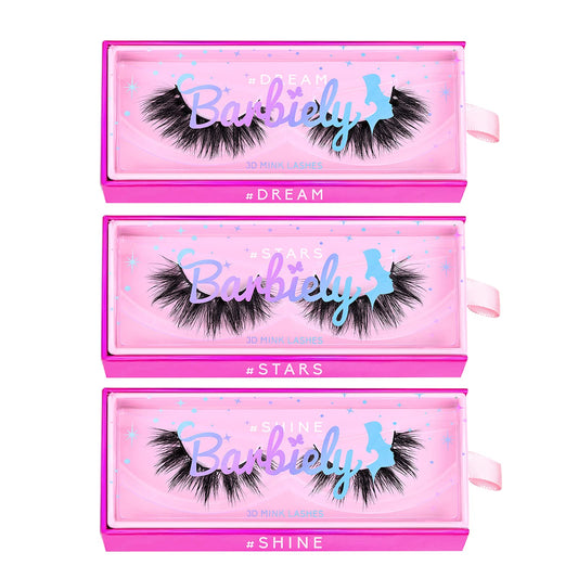 Barbiely 3D Mink Lashes, 18mm Real Mink Lashes, 3 Pairs Fluffy Dramatic False Eyelashes, 100% HandMade 6D Wispy Long Thick Full Volume Strip Eye Lashes, Cruelty Free, Luxury Makeup(Dream Star)