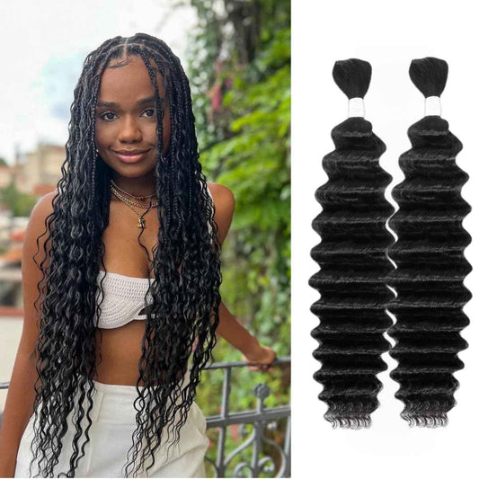 Human Braiding Hair Deep Wave Bulk Human Hair for Braiding Bohemian Knotless 2 Bundles 100g 18Inch No Weft 10A Brazilian Virgin Human Hair Extensions Curly Bulk Human Hair for Boho Braids