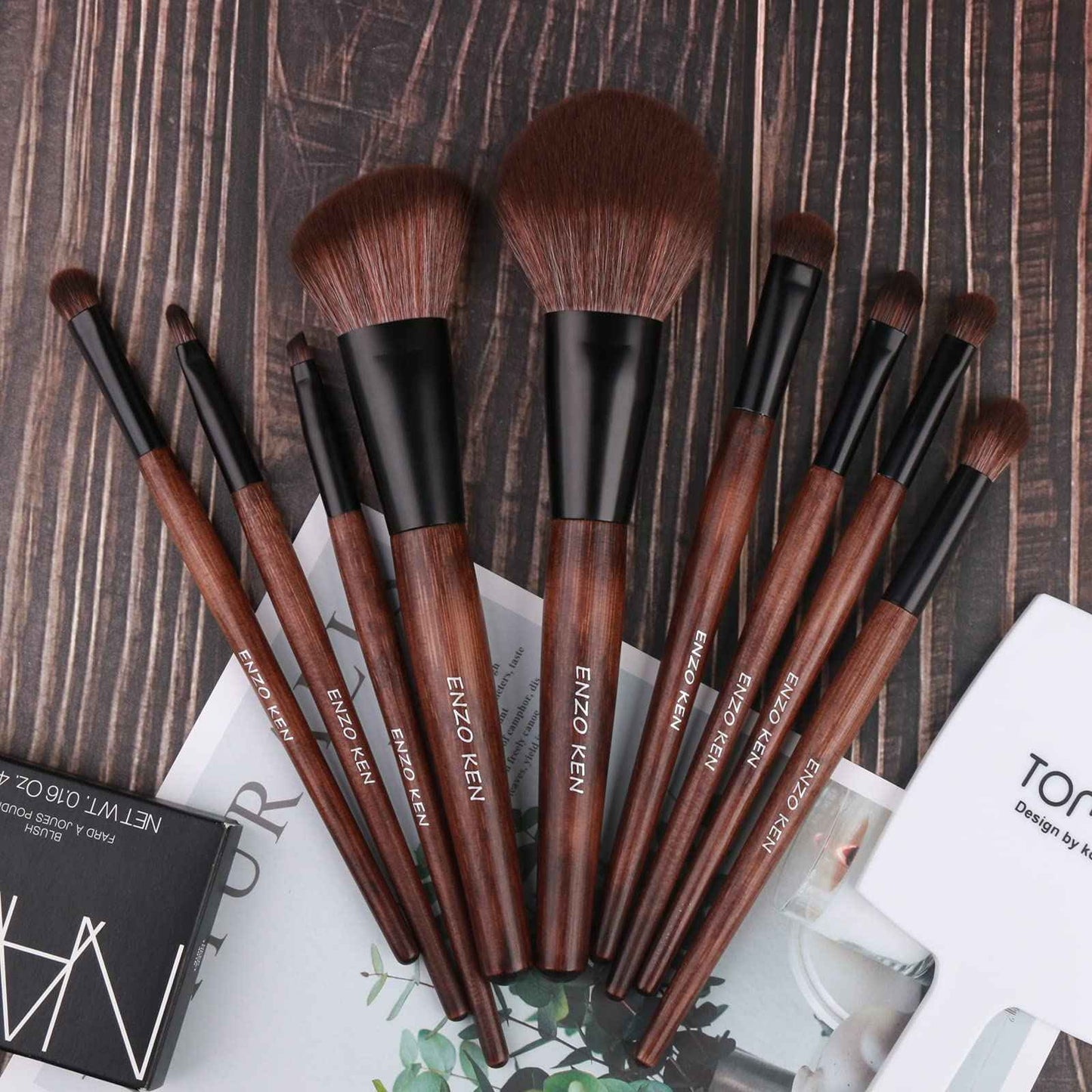 Bamboo Makeup Brushes Set Professional, Sable Makeup Brush Set with Case by Luxury ENZO KEN, Cosmetic Brushes Makeup Set, Make up Brushes Set Professional, Natural Hair Makeup Brush Set Professional.