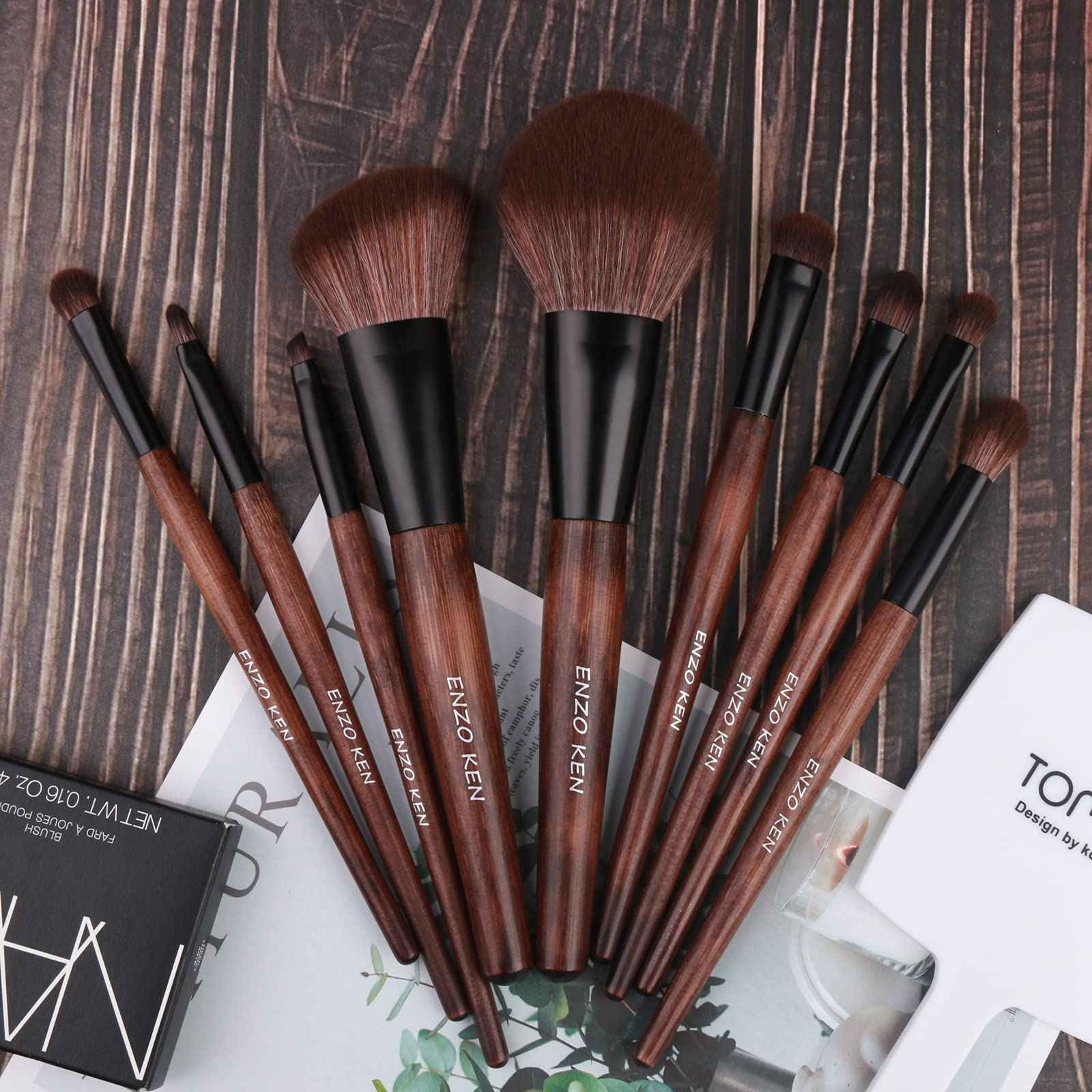 Bamboo Makeup Brushes Set Professional, Sable Makeup Brush Set with Case by Luxury ENZO KEN, Cosmetic Brushes Makeup Set, Make up Brushes Set Professional, Natural Hair Makeup Brush Set Professional.