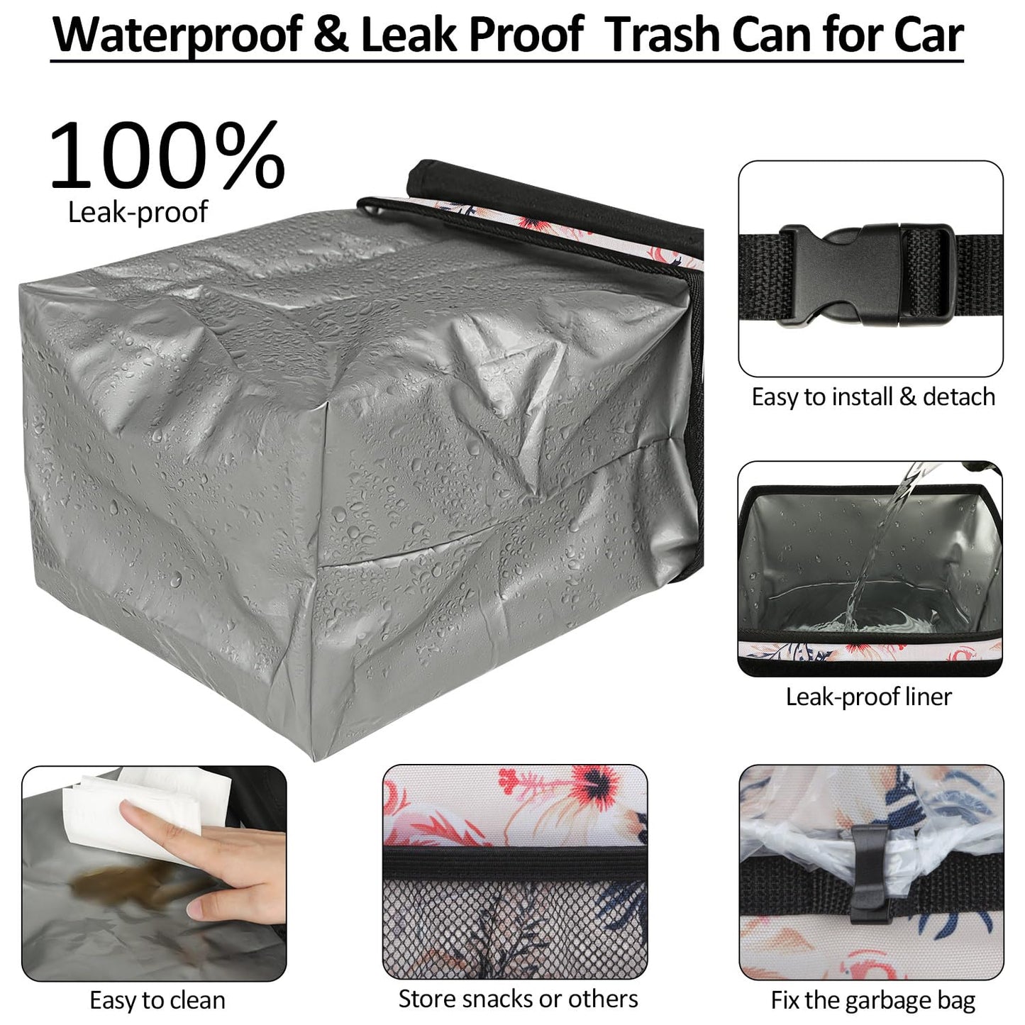 ELONGRIVER Car Trash Can Bin for Car Back Seat Leak Proof, Cute Car Trash Bag Hanging, Vehicle Trash Can for SUV Truck Van, Automotive Car Garbage Cans Front Seat Flamingos