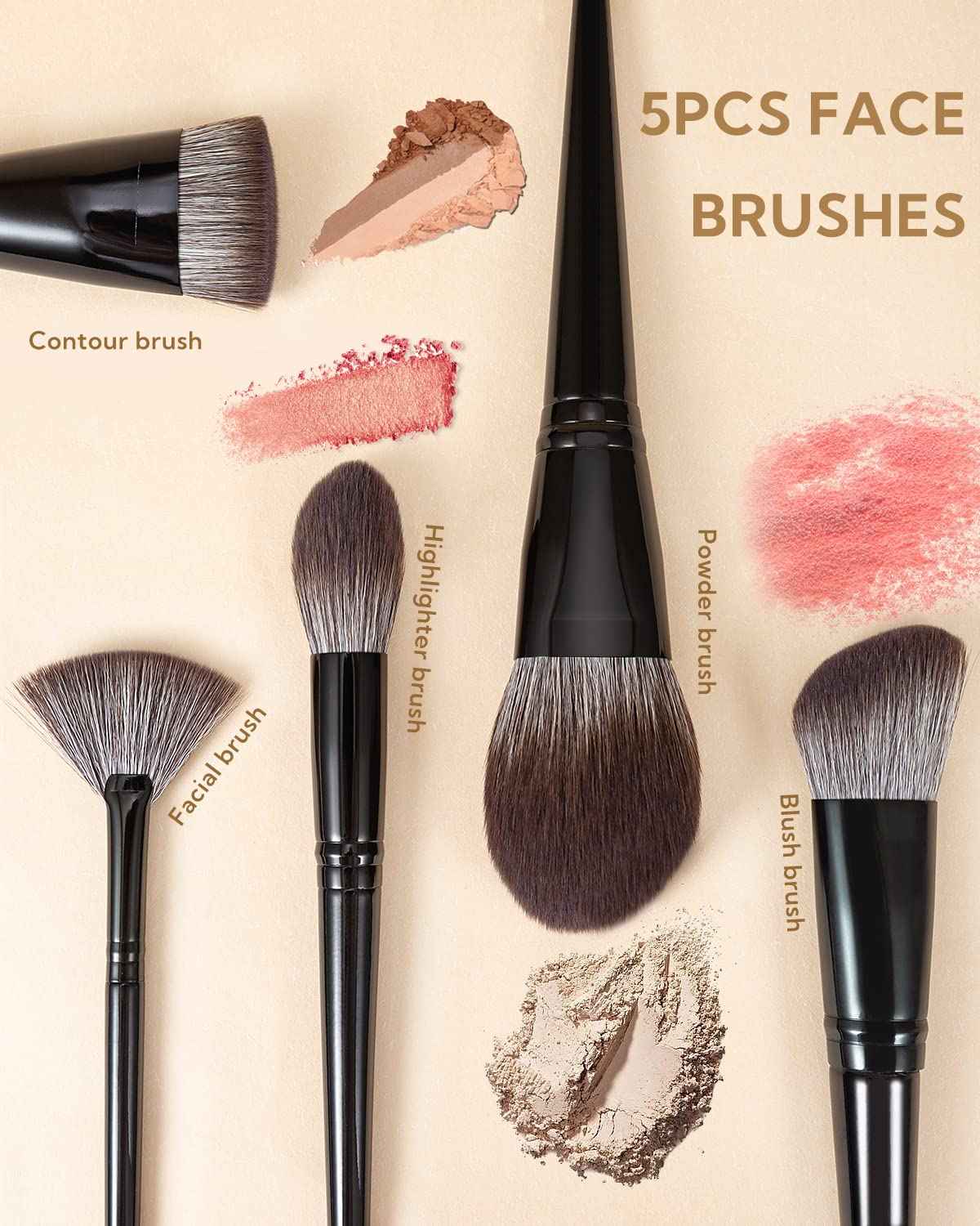 Anmor Luxurious Black Makeup Brush Set, Premium Makeup Brushes for Foundation Kabuki Powder Blush Eyeshadow Blending Crease Makeup, Superior Soft Luxurious Makeup Brush Set with Micro Crystal Fiber