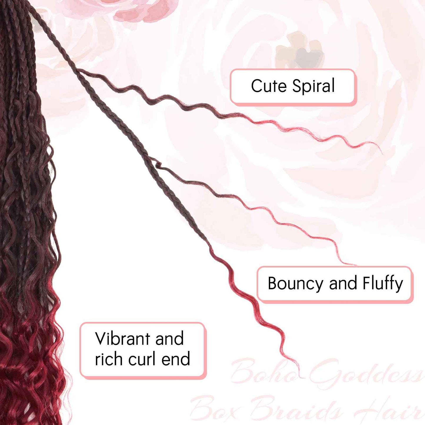 Eeanno Goddess Box Braids Crochet Hair 24 Inch 7 Packs Ombre Burgundy Boho Hair for Women Pre Looped Crochet Box Braids with Curly Ends, TIB/BUG