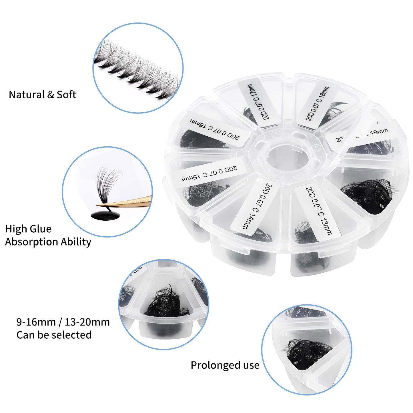 Premade Fans Short Stem 500 PCS 20D Eyelash Extensions 0.07mm C/D Curl 9-16mm Mixed WENDY LASHES Russian Volume Pre-made Lash Extension (500PCS-20D-0.07-D, 9-16mm mixed)