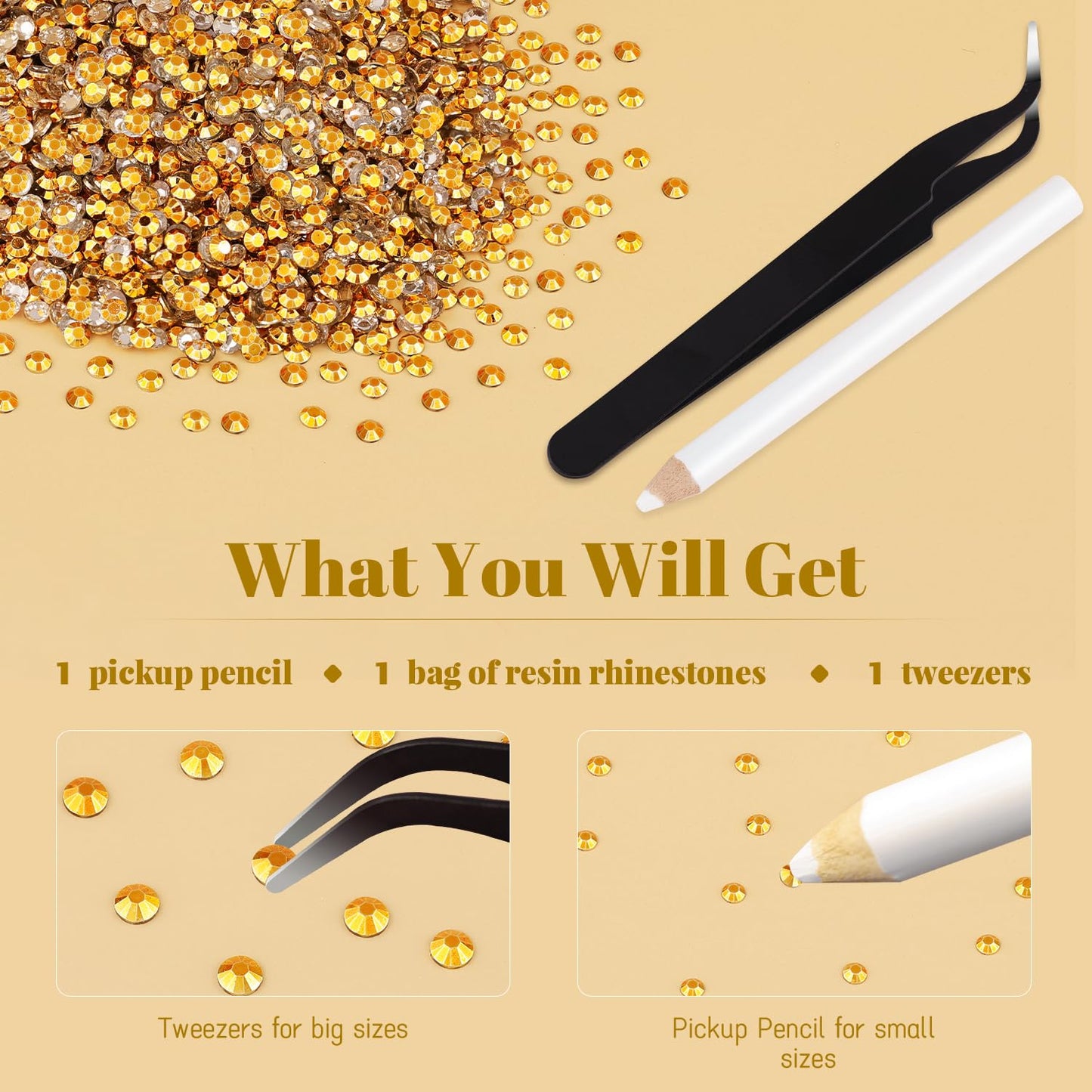 5000PCS 2mm Resin Rhinestones in Bulk (Gold), Bedazzling Flatback Crystals for Crafts DIY Nail Decoration, Gems Charms for Tumbler Shoes Clothing Fabric with Pickup Pen and Tweezers