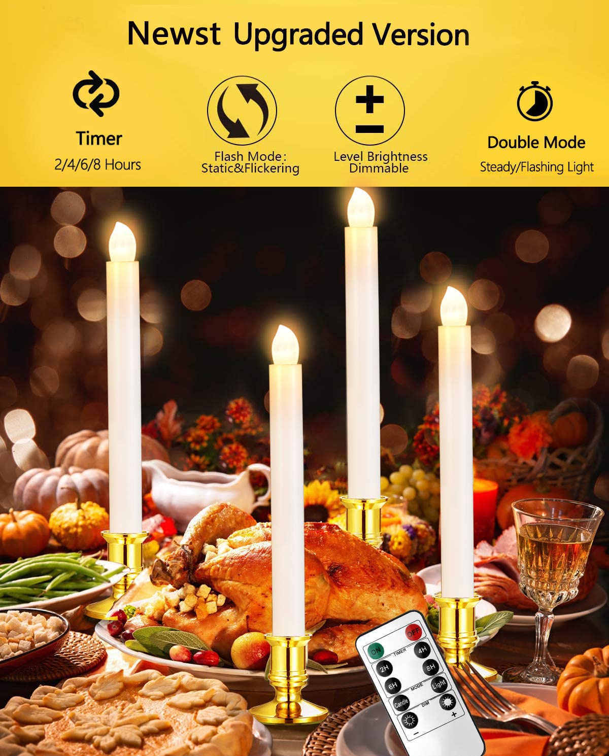 YAUNGEL Window Candles, 8 Pack LED Battery Operated Christmas Candles for Windows with Remote Timer Electric Candle Lights with Removable Candle Holders Suction Cups for Christmas Decorations