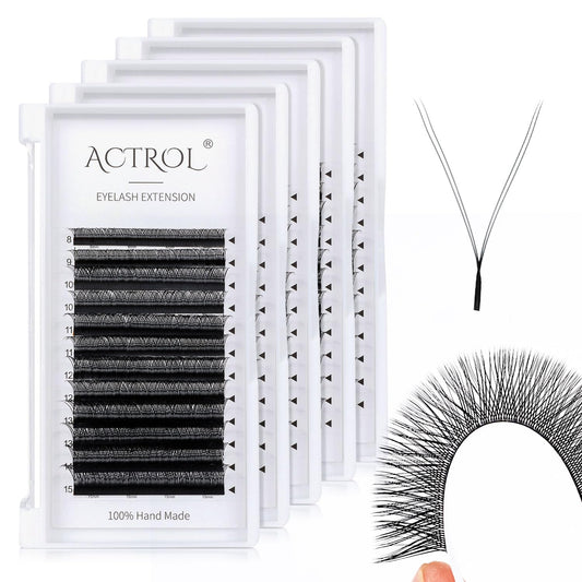 ACTROL 5 Trays YY Eyelashes Extension Lashes Black C Curl 0.07mm 8-15mm Mix Lash Volume Extension Easy Fans Y Shaped Premade Soft 12 Rows Eyelashes Supply 1 Pack