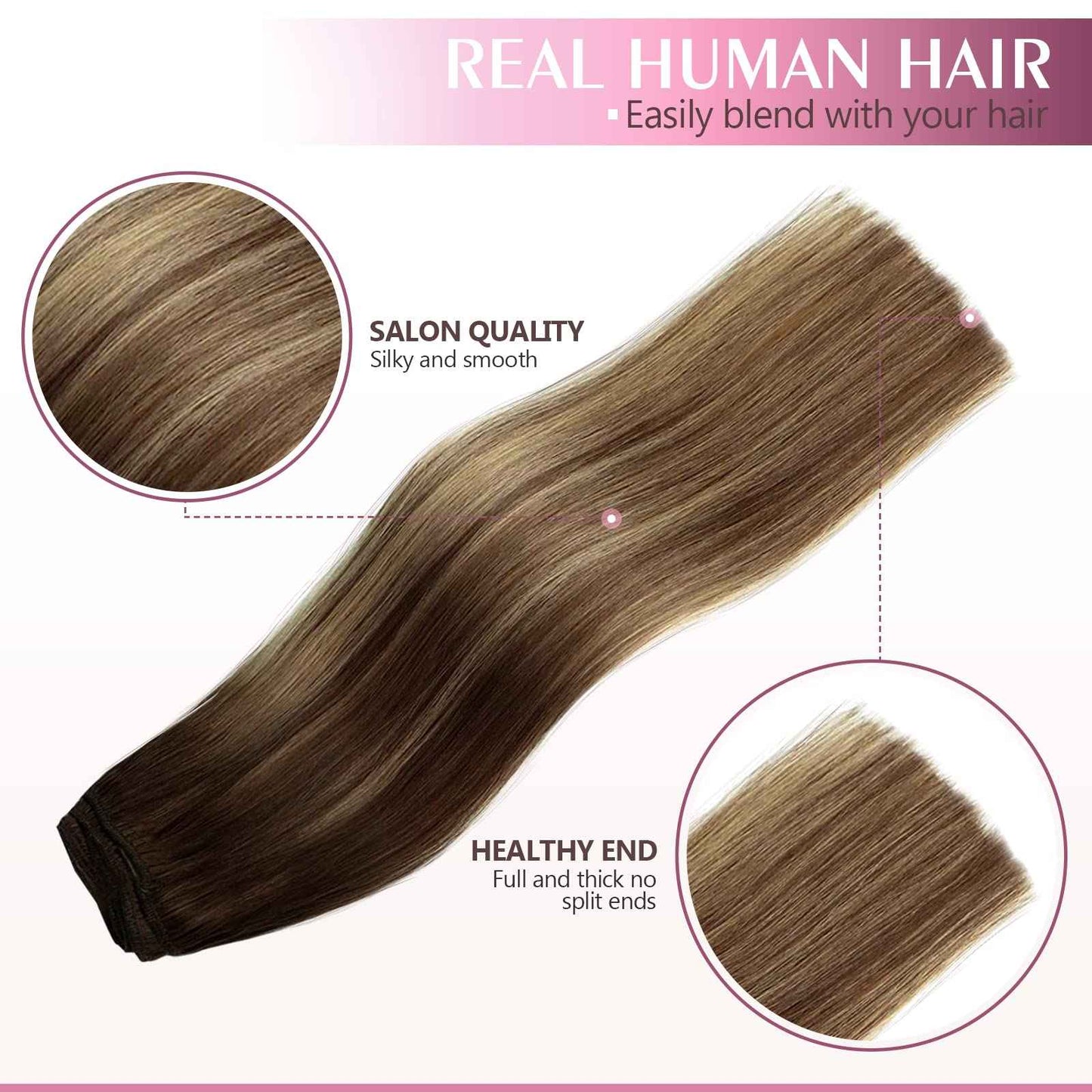 Fimislosion Real Hair Extensions Clip in Human Hair, Seamless Clip in Hair Extensions Real Human Hair, 16 Inch Clip ins extensions for women, Dark Brown to Chestnut Brown and Honey Blonde 120G 7Pcs