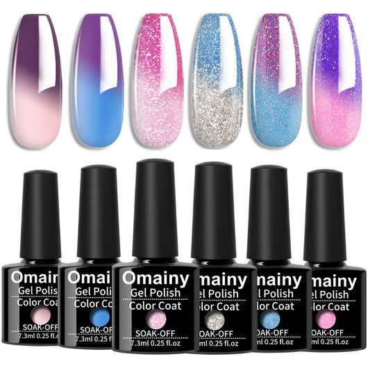 Omainy Gel Nail Polish Set -Color Changing Gel Nail Polish Set Purple Blue Pink Red Laverder Color Changing Gel Polish Soak Off UV LED Thermal Temperature Art 6001