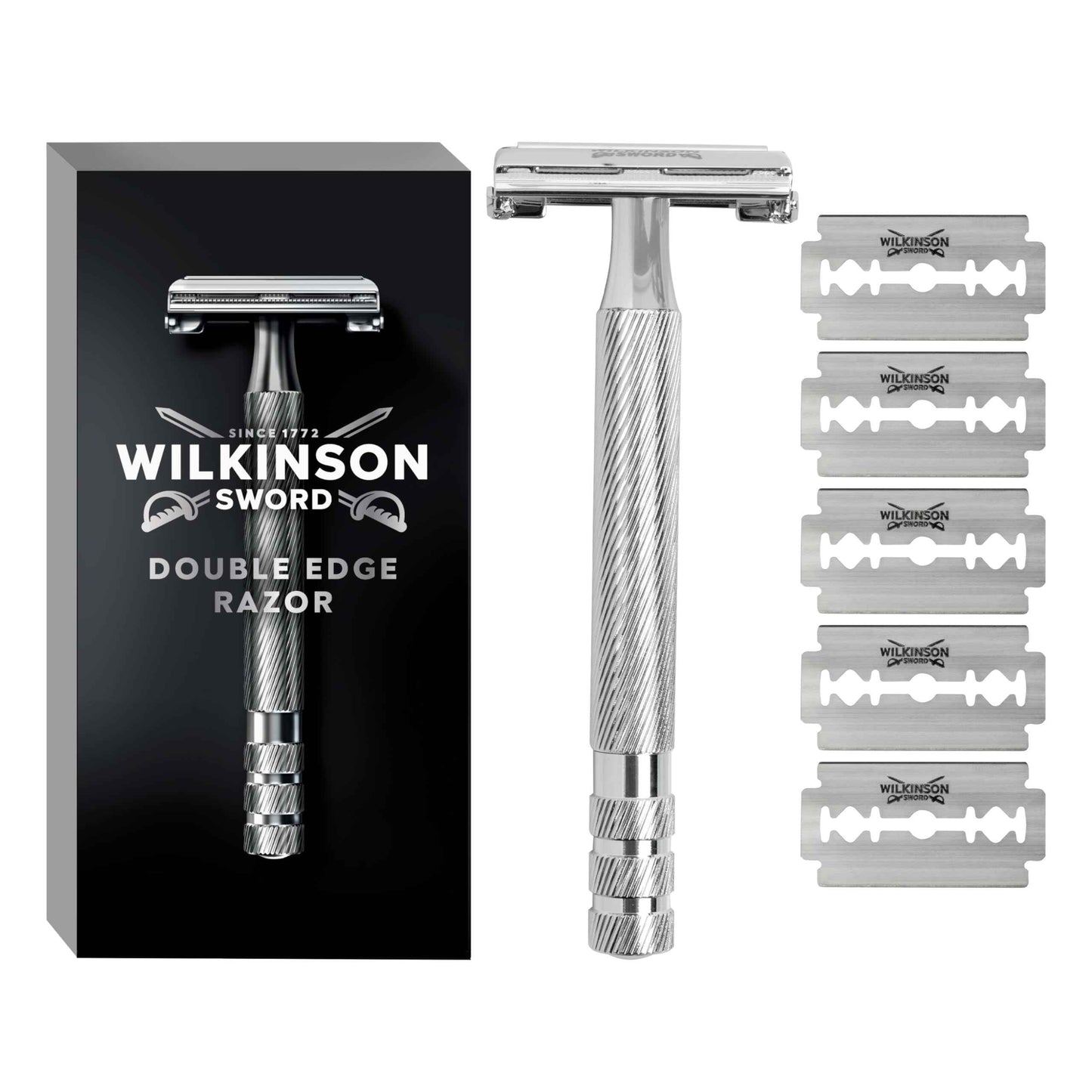 Wilkinson Sword Classic Double Edge Premium Men’s Metal Safety Razor with x5 Refill Blades