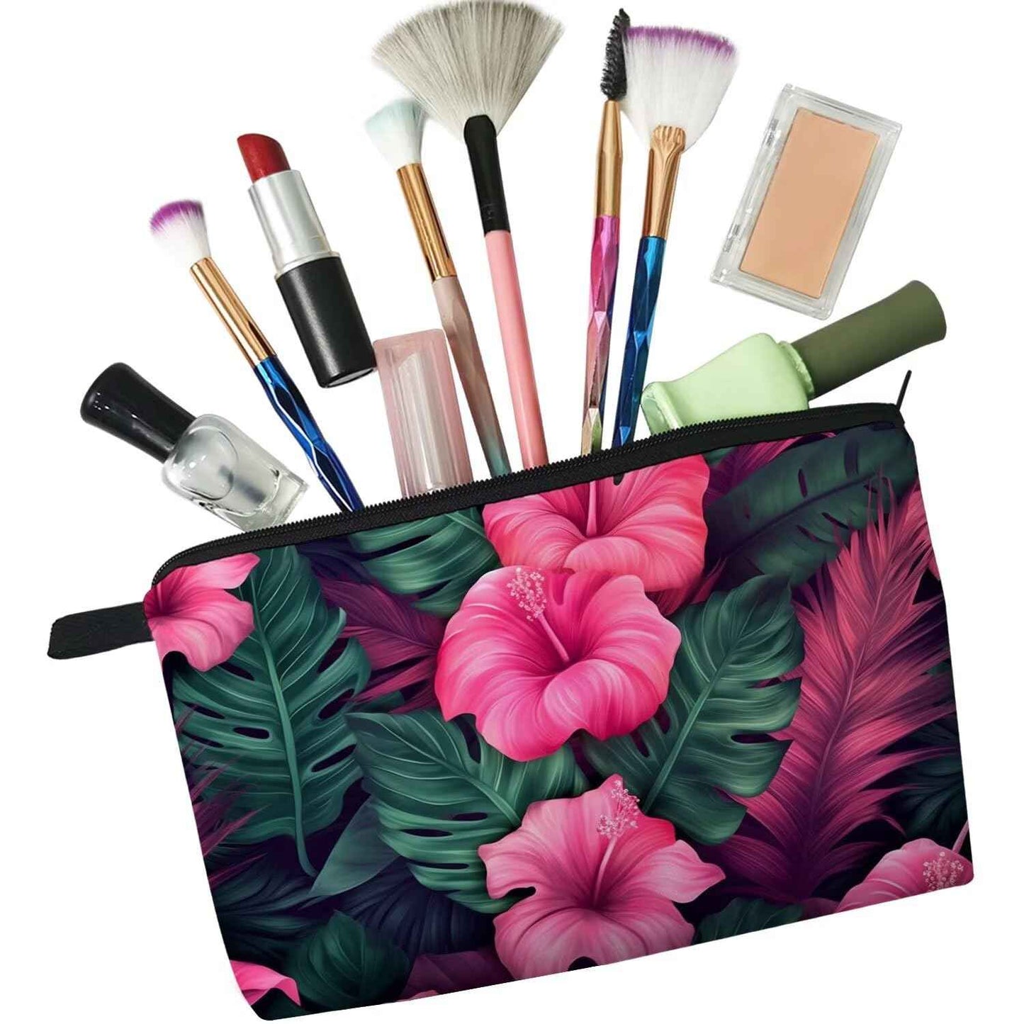 Livel lhood Tropical Flower Makeup Bag Cute Small Organizer Zipper Pouch Tropical Flower Cosmetic Bag Birthday Present for Women Friends -2