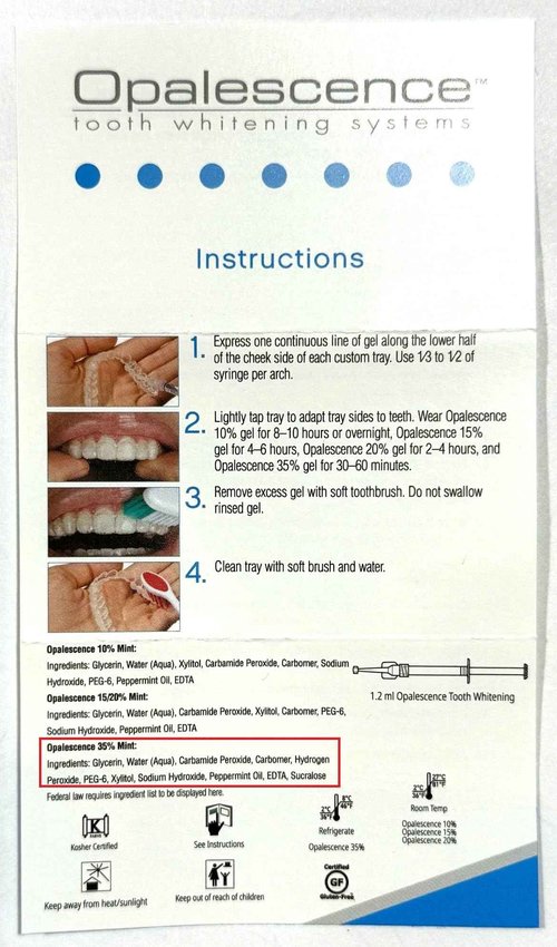 Opalescence 35% CP Mint - Gel Syringes Teeth Whitening - Refill Kit (4 Syringes) Carbamide Peroxide Gel. Made by Ultradent. Tooth Whitening Refill Syringes with Toothbrush. 5197-2tb