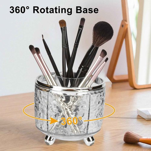 CECOLIC 360° Rotating Makeup Brush Organizer with Lid, Dustproof Cosmetic Tools Organizer with Cover, Makeup Brush Holder Organizer for Vanity, Bathroom Countertop, Desktop Dresser
