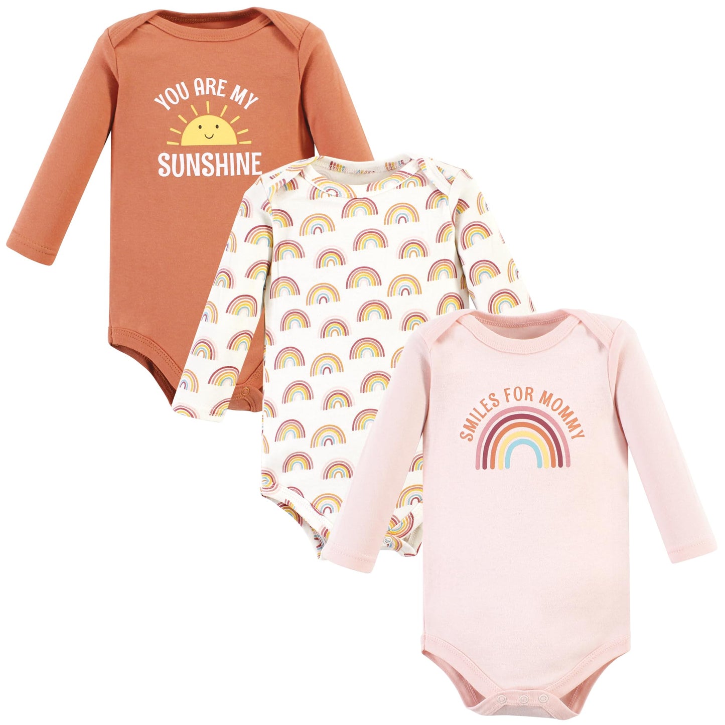 Hudson Baby Unisex Baby Cotton Long-Sleeve Bodysuits, Sunshine Rainbows 3-Pack, Preemie