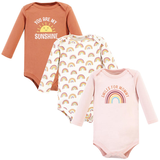 Hudson Baby Unisex Baby Cotton Long-Sleeve Bodysuits, Sunshine Rainbows 3-Pack, Preemie