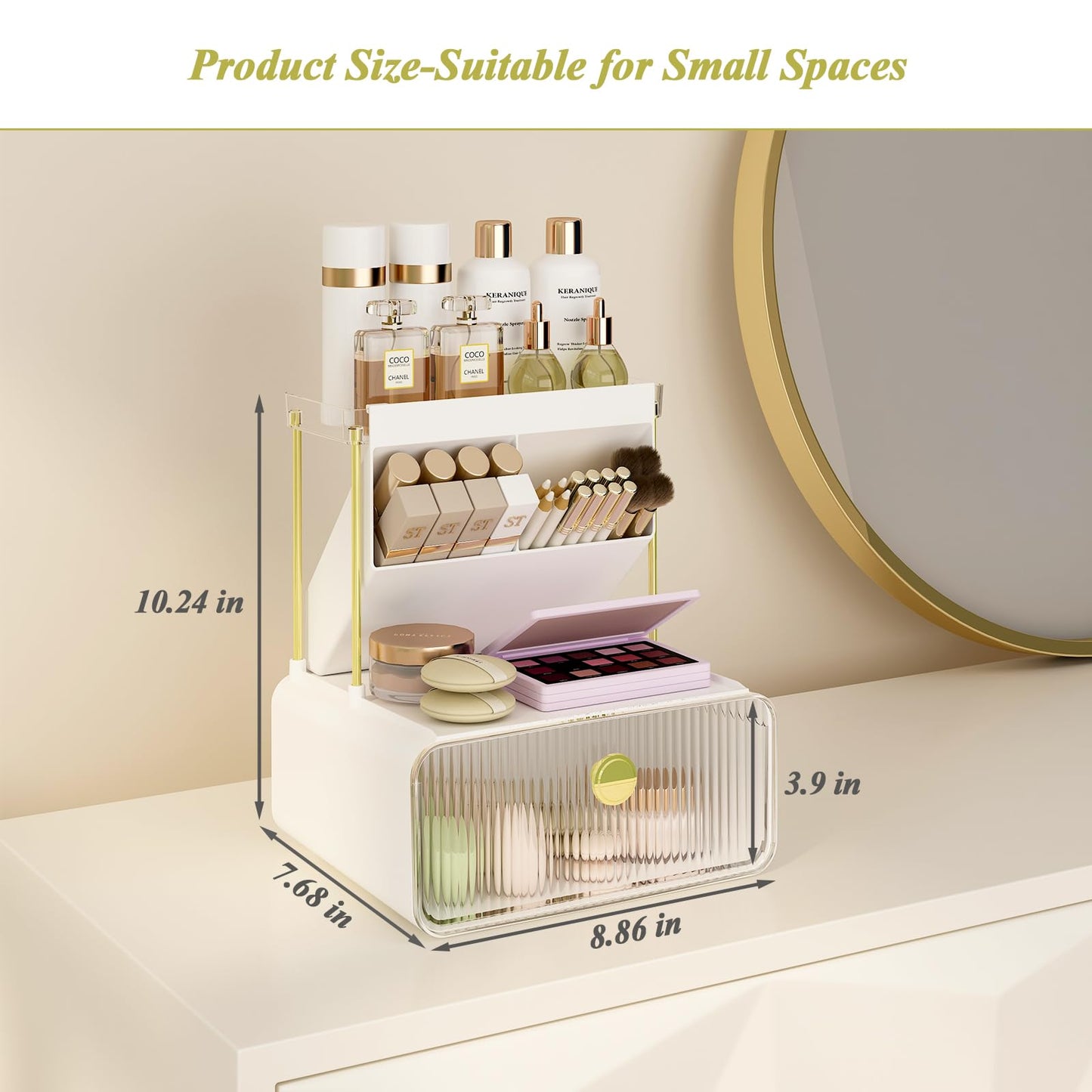 FOLLOWIN Makeup Organizer with Storage Drawer,Cosmetic Display with Lipsticks Brush Holder Perfume Tray,Organize Cosmetics and Beauty Supplies for Vanity,Dresser,Bathroom,Desktop Organizer,Clear