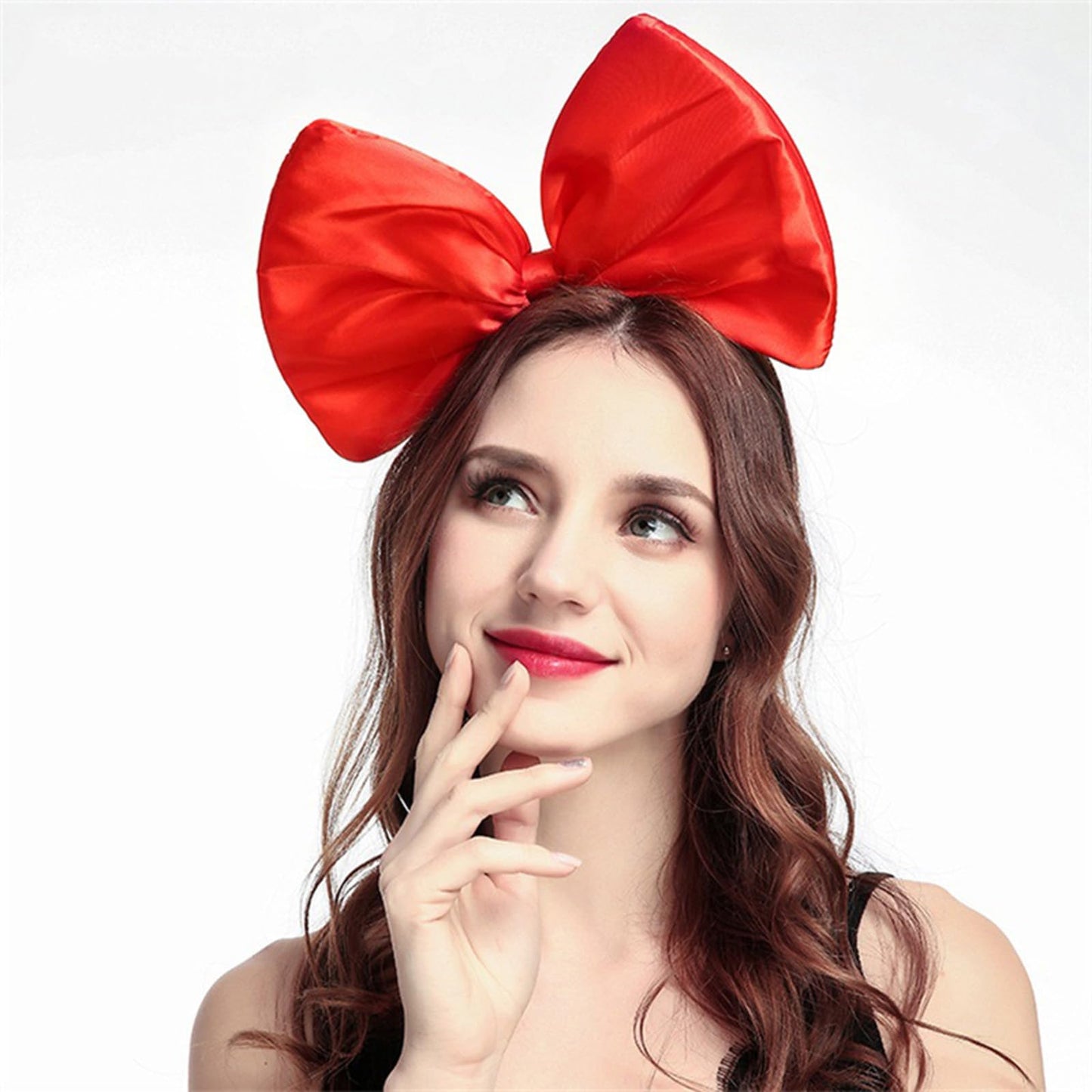 Xansema Women Large Bow Headband, Cute Big Bowknot Hairband Girls Sequins Headwear for Halloween Birthday Party Cosplay (Satin-Red, one size)