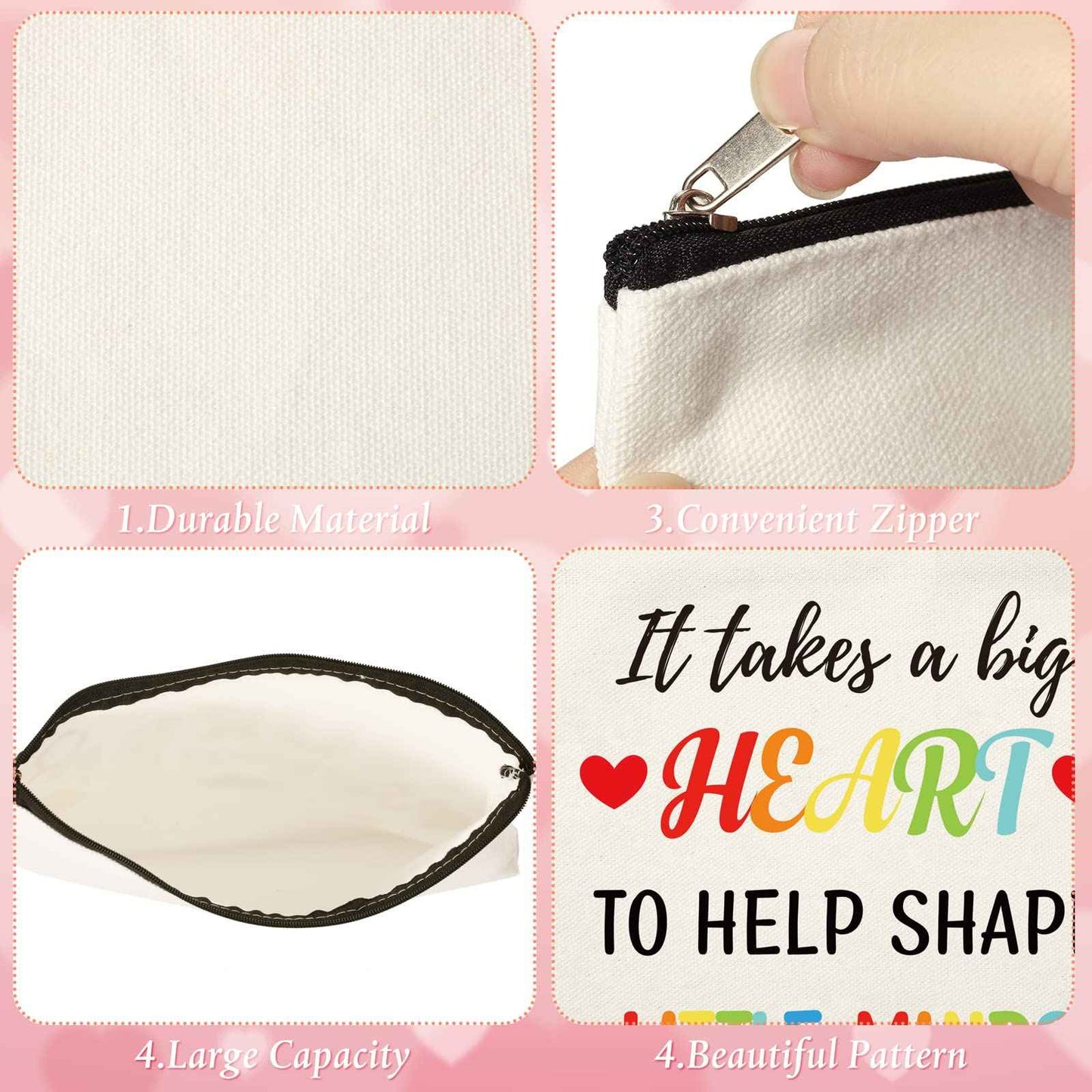 15 Pieces Teacher Appreciation Gifts Teacher Makeup Pouch Cosmetic Bag Teacher Thank You Gifts for Women Travel Toiletry Case Pencil Bag with Zipper for Teacher, 3 Styles (Rainbow)