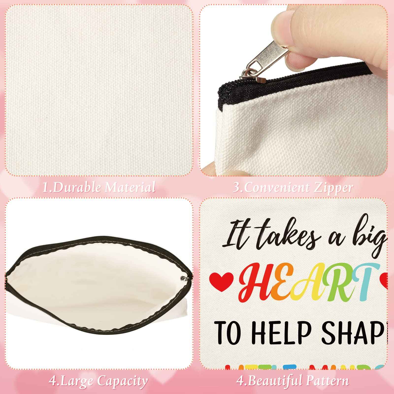 15 Pieces Teacher Appreciation Gifts Teacher Makeup Pouch Cosmetic Bag Teacher Thank You Gifts for Women Travel Toiletry Case Pencil Bag with Zipper for Teacher, 3 Styles (Rainbow)