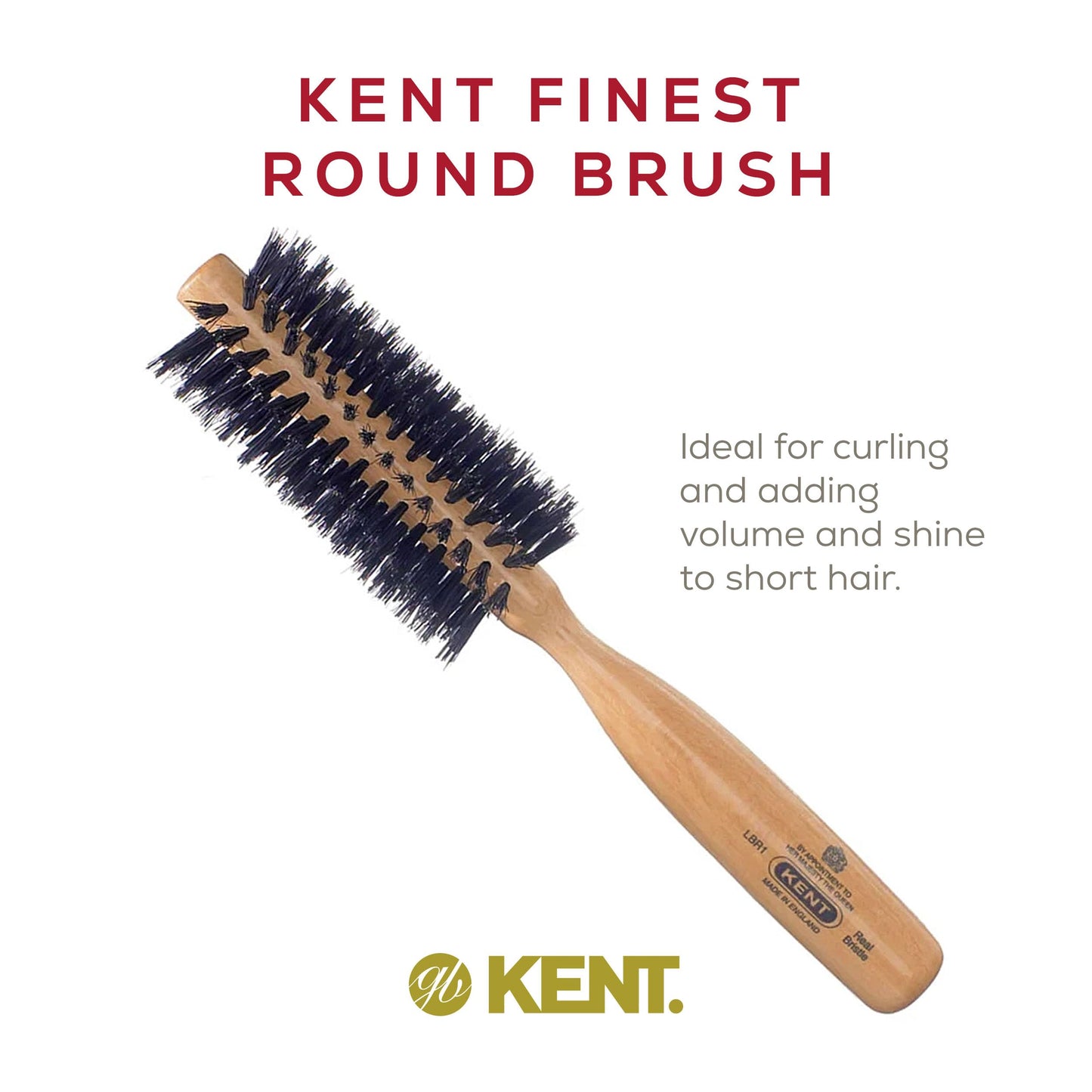 Kent LBR1 Finest Hair Brushes for Women Blow Dry Brush Made of Beechwood -Spiral Radial Boar Bristle Hairbrush for Short or Shaped Hair - Royal Salon Style Straightening Pure Wood Brush from Kent