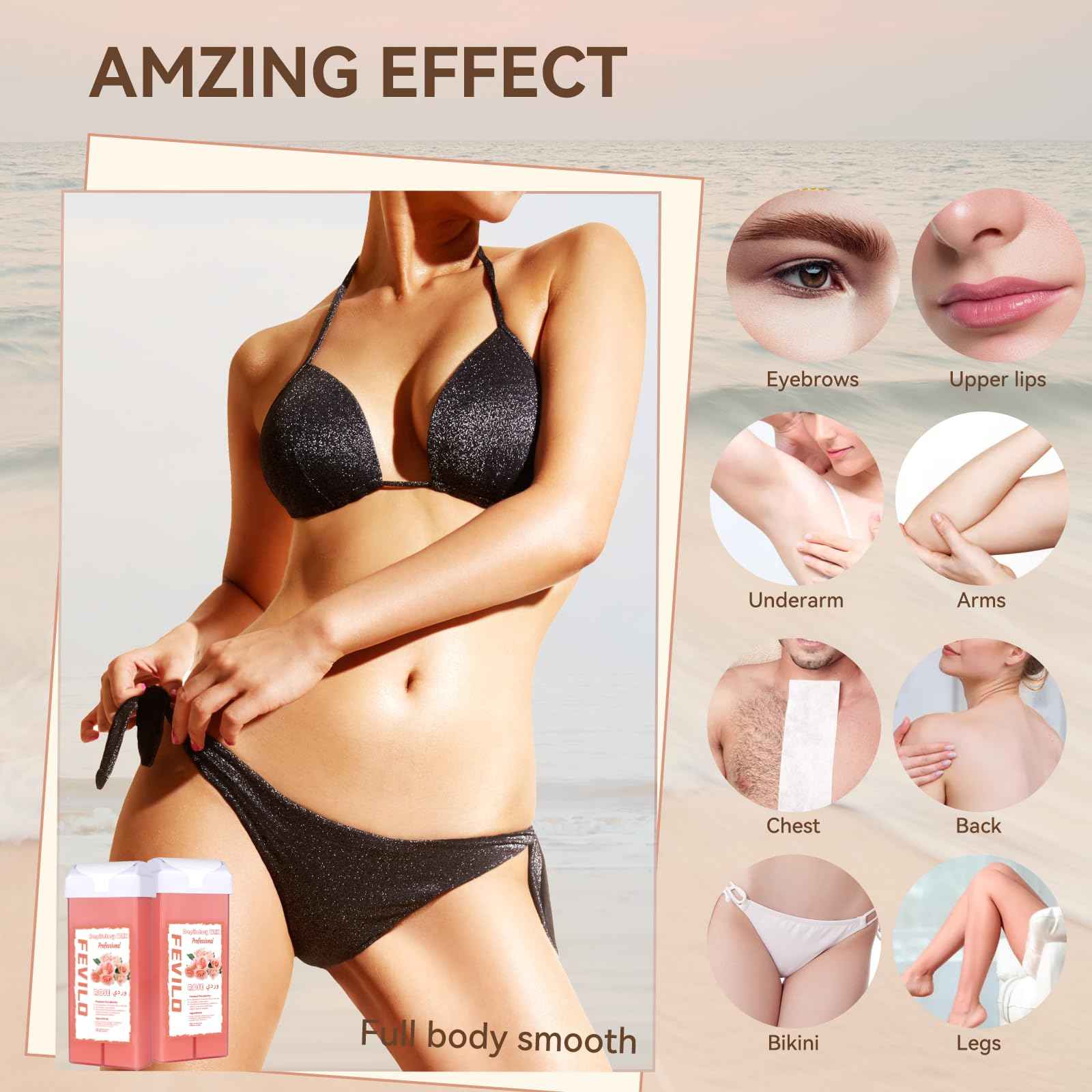 FOCTXI Hair Removal Kit for Hair Removal for Women and Men with Strip, Roll On Wax Kit with 2 Rose Soft Wax Cartridge & 100 Non-Woven Wax Strips, at Home Waxing Kit for Women, Soft, Pink