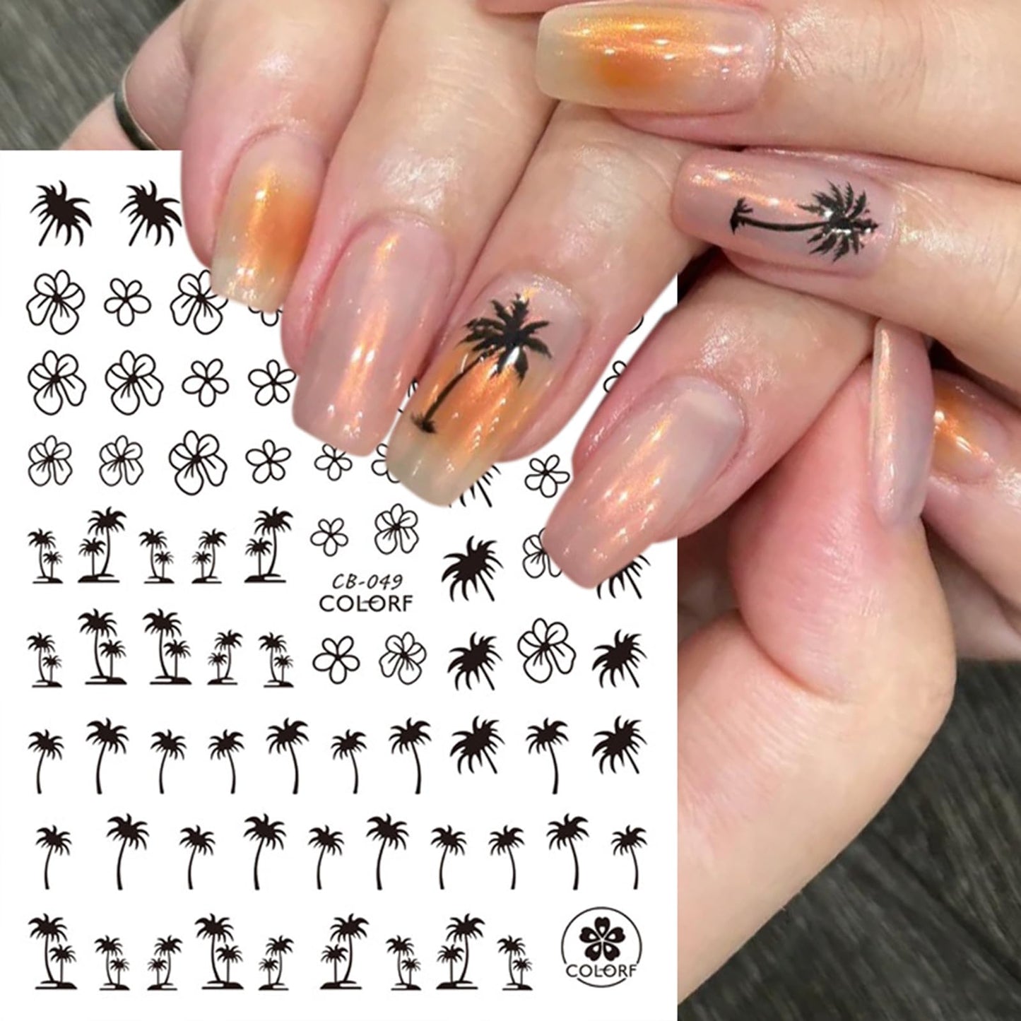 Summer Nail Art Stickers Decals, 6 Sheets Summer Coconut tree Nail Stickers Summer Stickers for Nails Beach Tropical Coconut Tree Flower Design Decals Sliders for Summer Nail Art Manicure Decorations