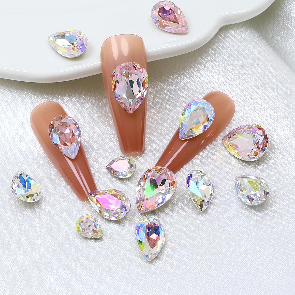 DONGZHOU Big Nail Rhinestone,48Pcs 3D Nail Arts Pointback Nail Diamonds K9 Glass Stones Bling Nail Beads, Rhinestones Nail Charms and Gems for Manicure Decoration DIY Crafts