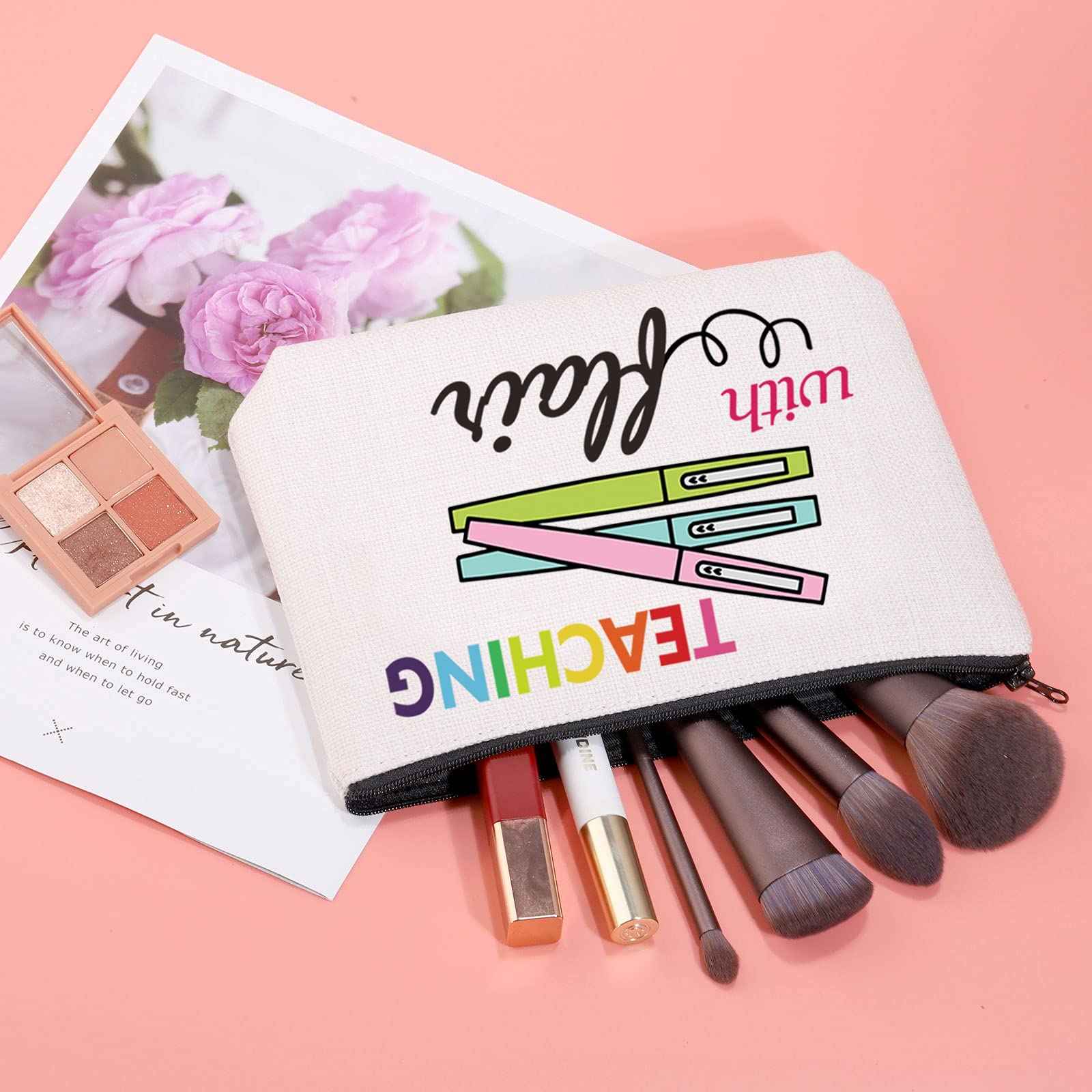 JXGZSO Teaching With Flair Zipper Pouch Teacher Pen & P Pouches Teacher Makeup Cosmetic Bag (Teaching With Flair B)