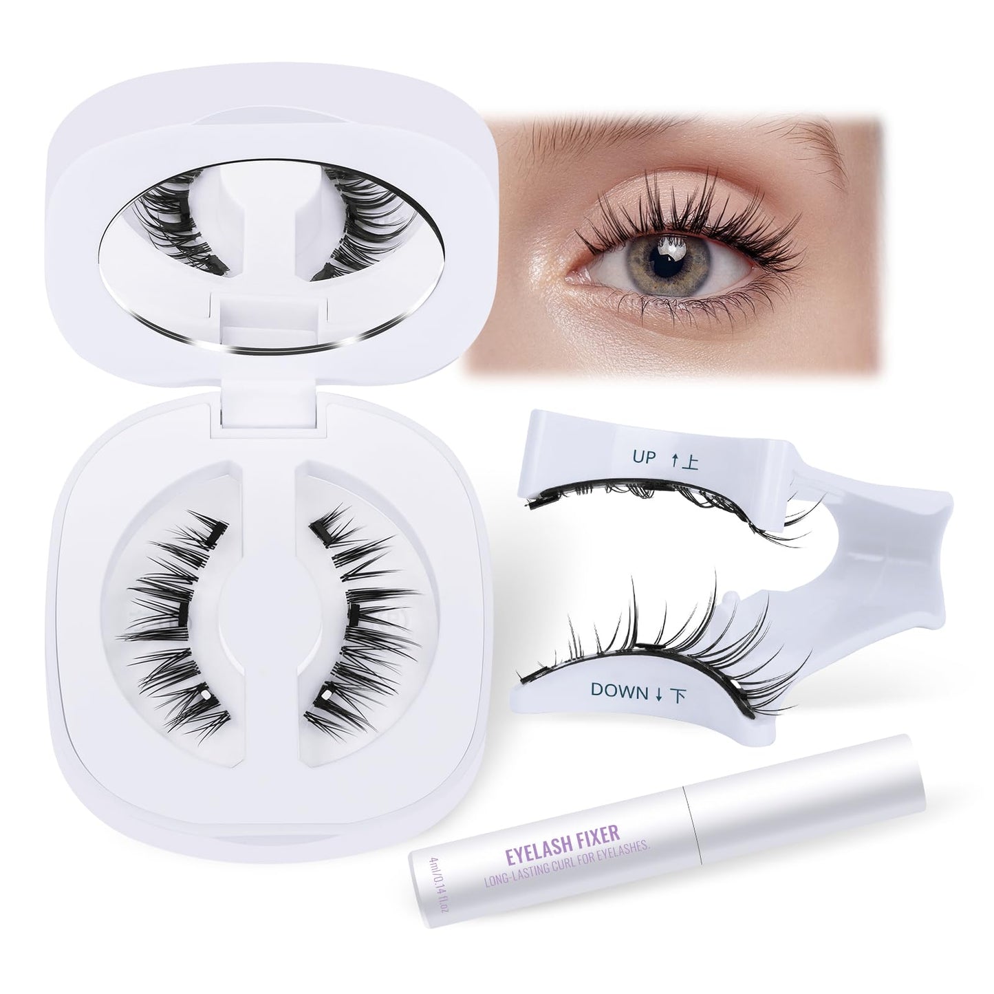 Magnetic Eyelashes with Applicator Magnetic Lashes Soft Magnetic Eyelashes without Eyeliner No Glue Needed Magnetic Eyelashes Natural Look 1 Pair Magnetic Lashes with Clamp, Lash Fixer Reusable (M02)