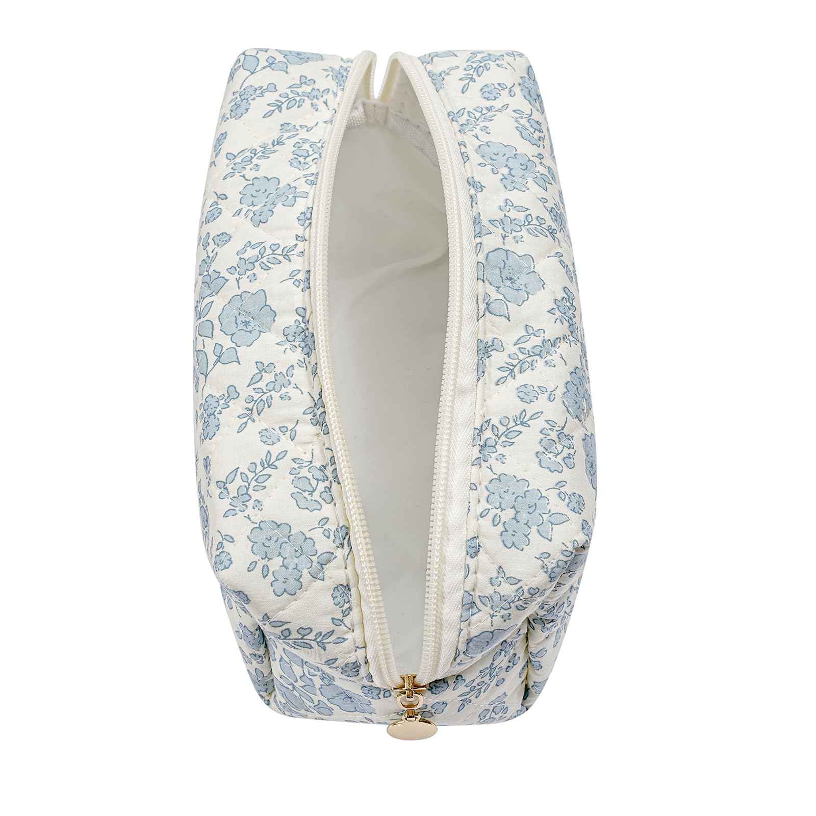 JOVAKIT Square Makeup Bag Cute Cosmetic Bag for Women, Floral Coquette Aesthetic Toiletry Bag, Zipper Make Up Pouch, Travel Make Up Organizer Bag (Blue+Bright Red Floral)