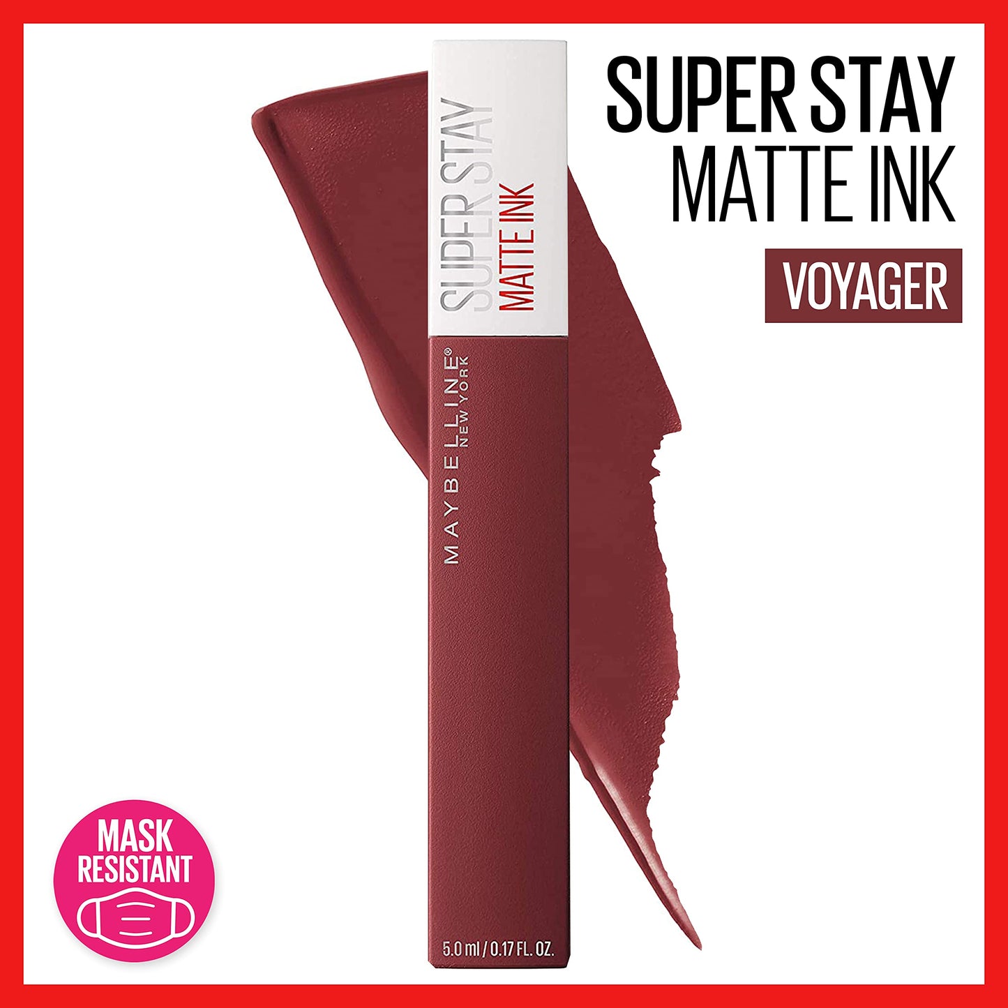 Maybelline Super Stay Matte Ink Liquid Lipstick Makeup, Long Lasting High Impact Color, Up to 16H Wear, Voyager, Deep Red, 1 Count