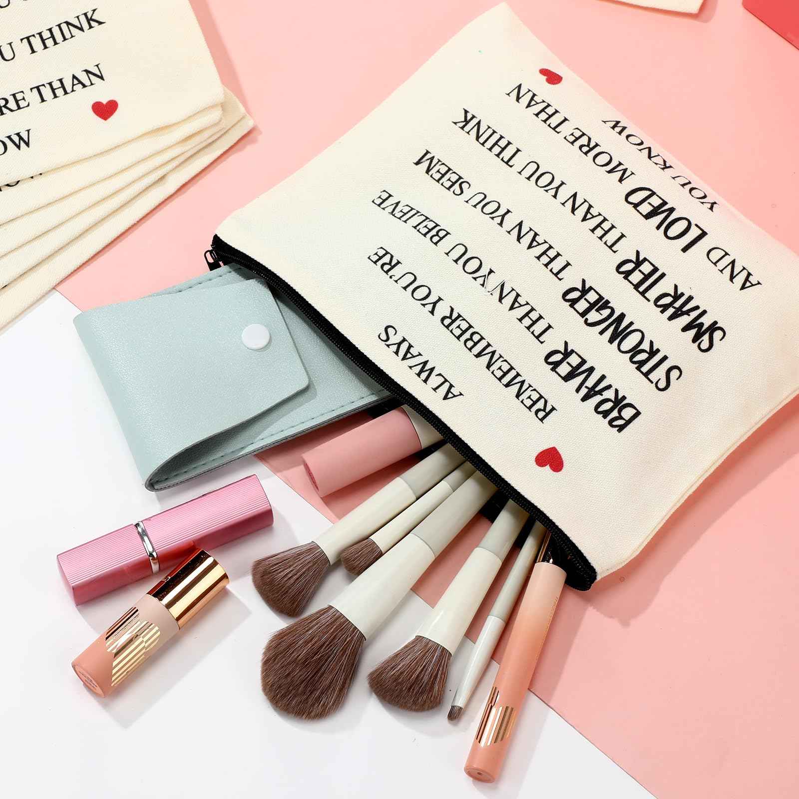 Coume 12 Pieces Thank You Supply Makeup Bag for Women Inspirational Appreciation Gift for Coworker Teacher Nurse Employee Social Worker Volunteer Canvas Cosmetic Bags for Christmas Leaving(Motivation)