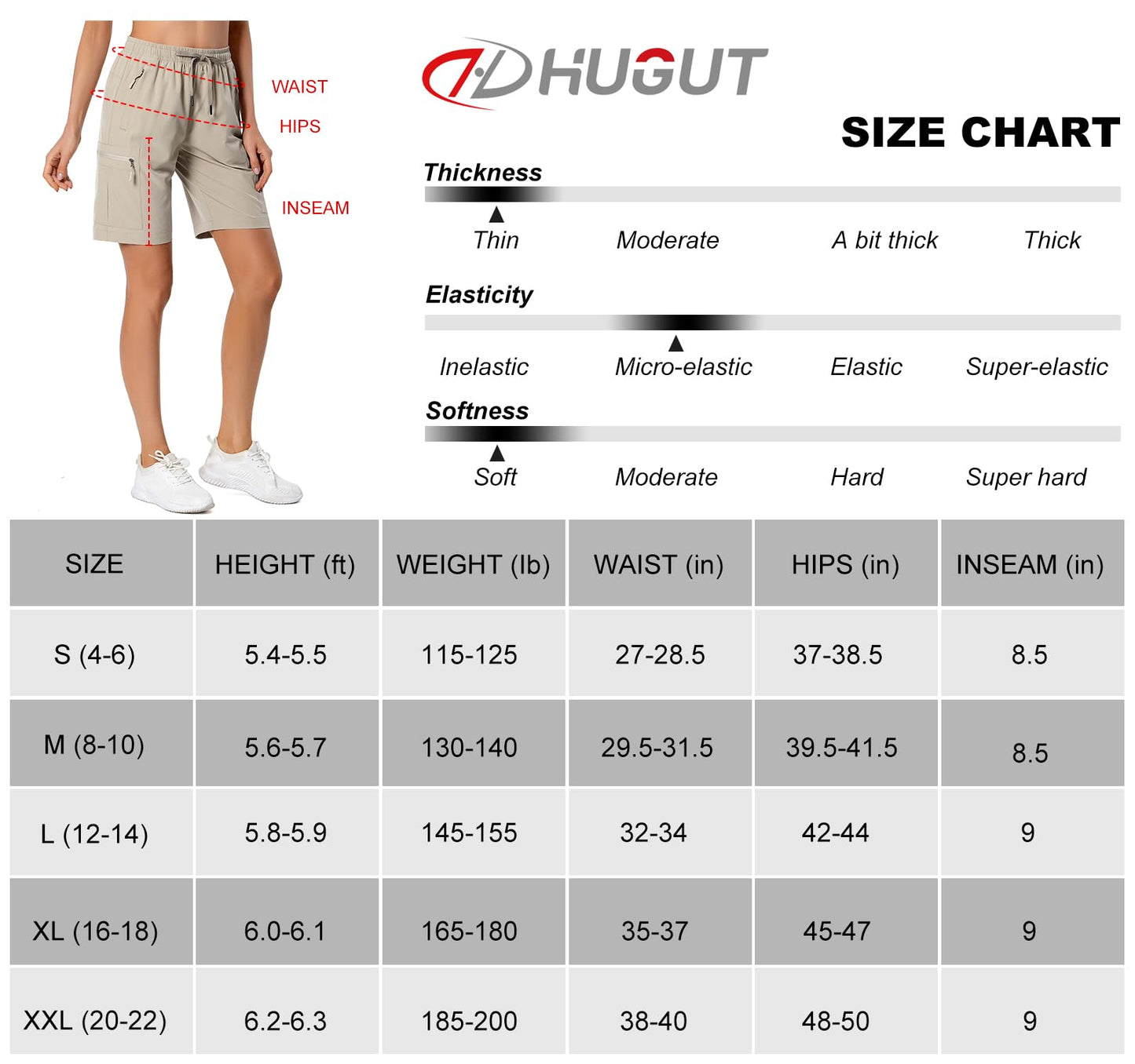 Women's Lightweight Hiking Cargo Shorts Quick Dry Athletic Shorts for Camping Travel Golf with Zipper Pockets Water Resistant Khaki