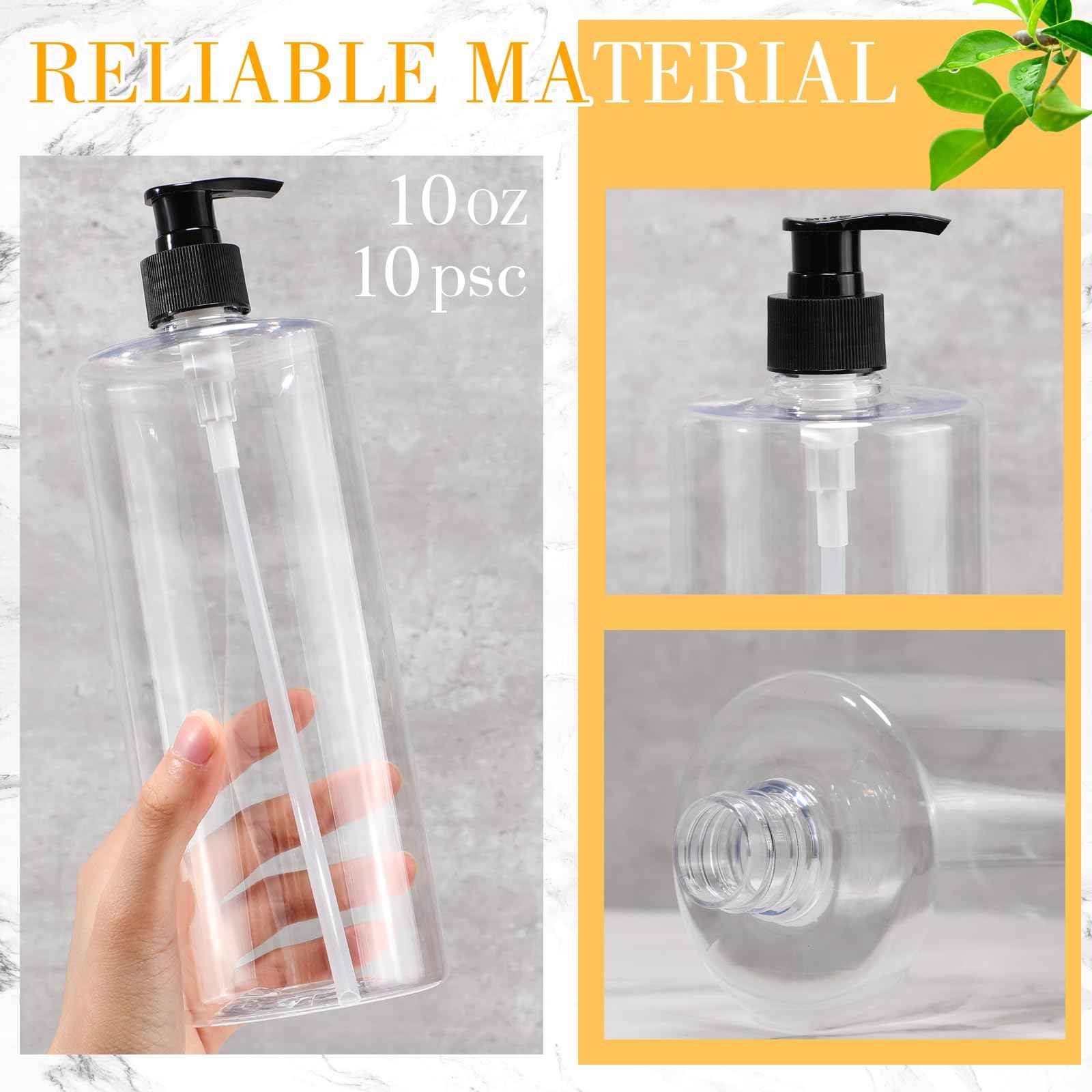 meekoo 10 Pcs 32 oz Refillable Pump Clear Plastic Empty Bottles Bulk with Black Caps Dispenser Shampoo and Conditioner Bottles Leakproof for Lotion Massage Oil Body Wash