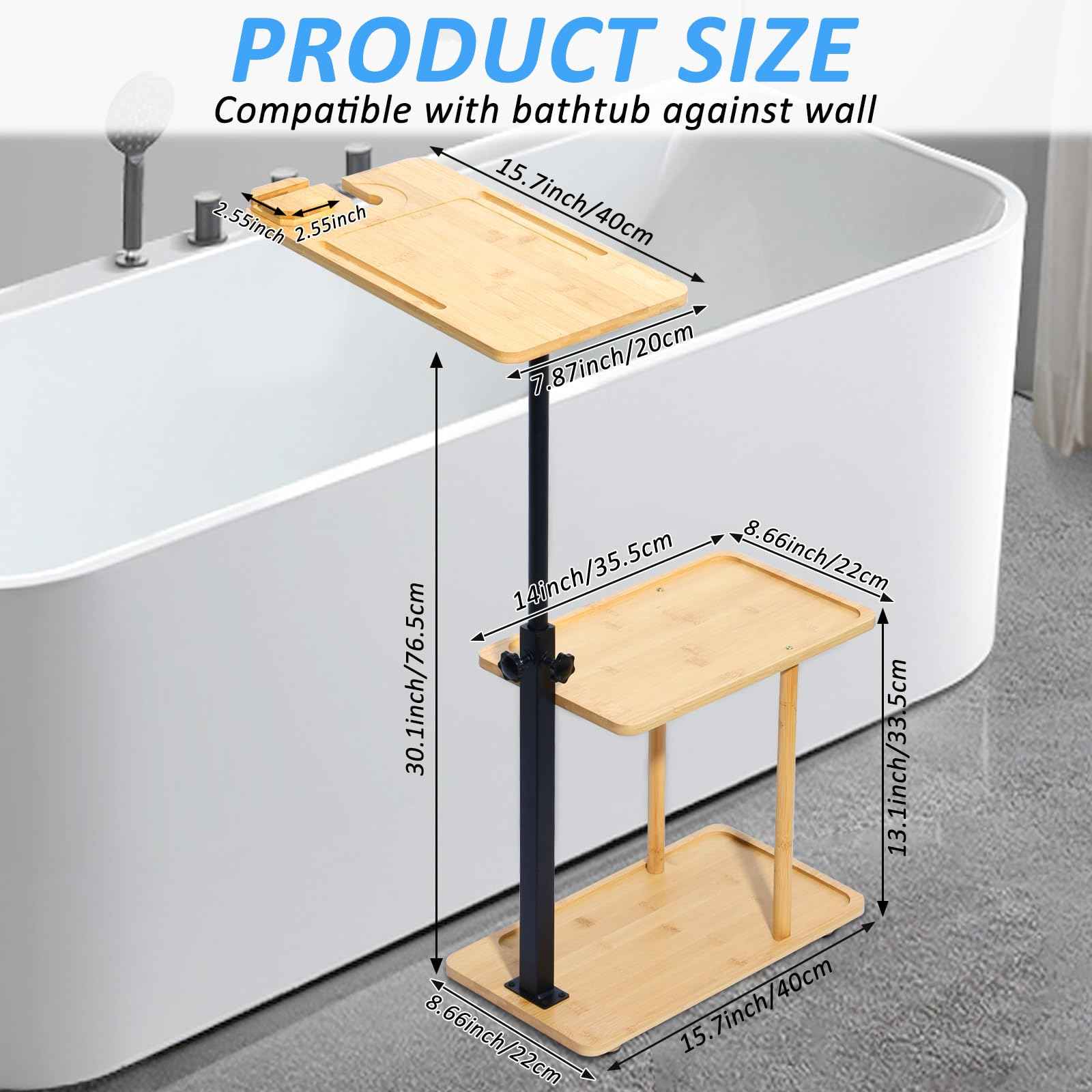 3 Layer Bath Tub Tray Table, Liftable Freestanding Bamboo Bath Tray Caddy for Tub Against Wall, Bath Table Tray Tub Shelf Bathroom Organizer Shelf for Luxury Spa and House Warming New Home