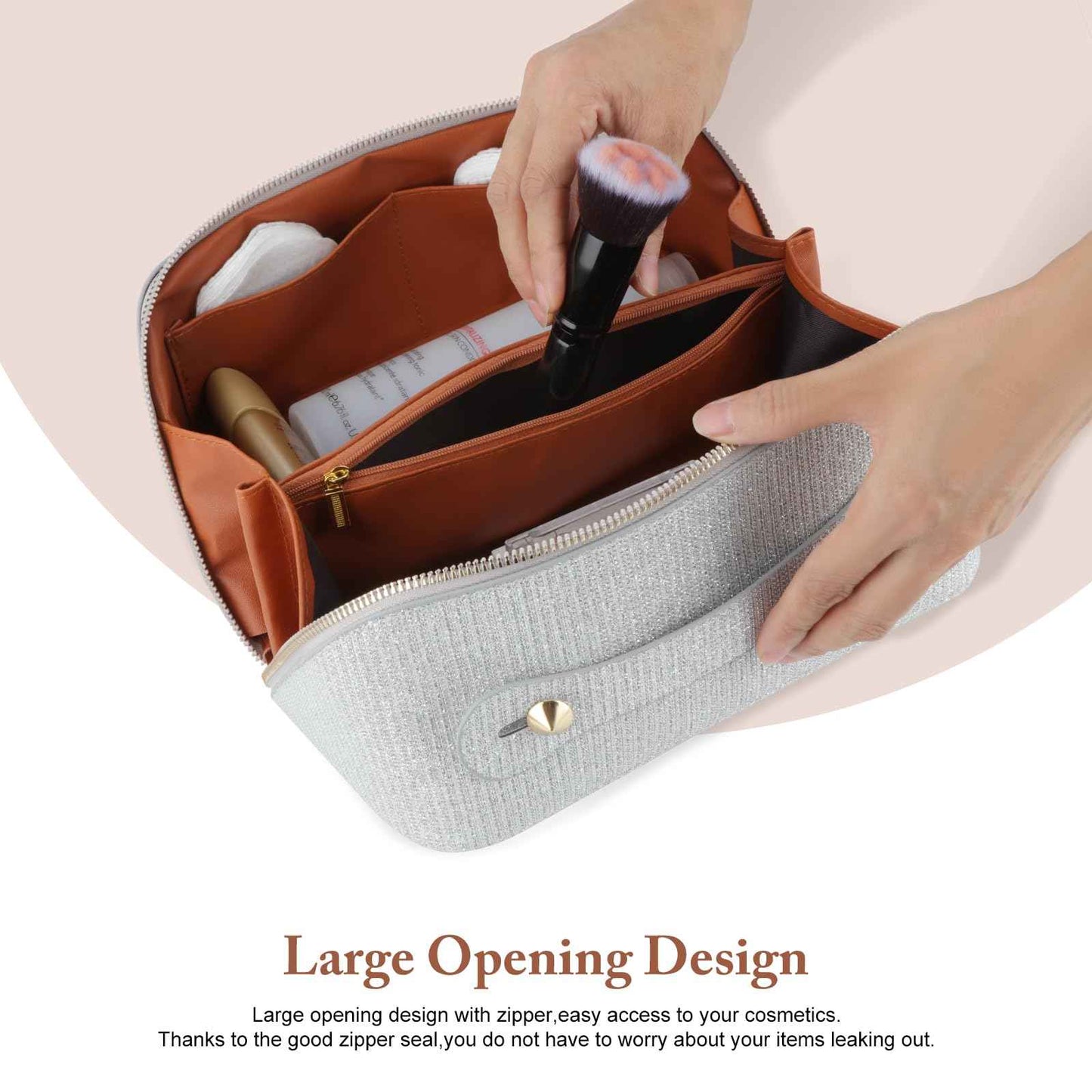 KEYPOWER Large Capacity Glitter Sequin Cosmetic Bag Travel Makeup Bag Sparkly and Shiny Portable Toiletry Bag with Handle for Women (Silver)