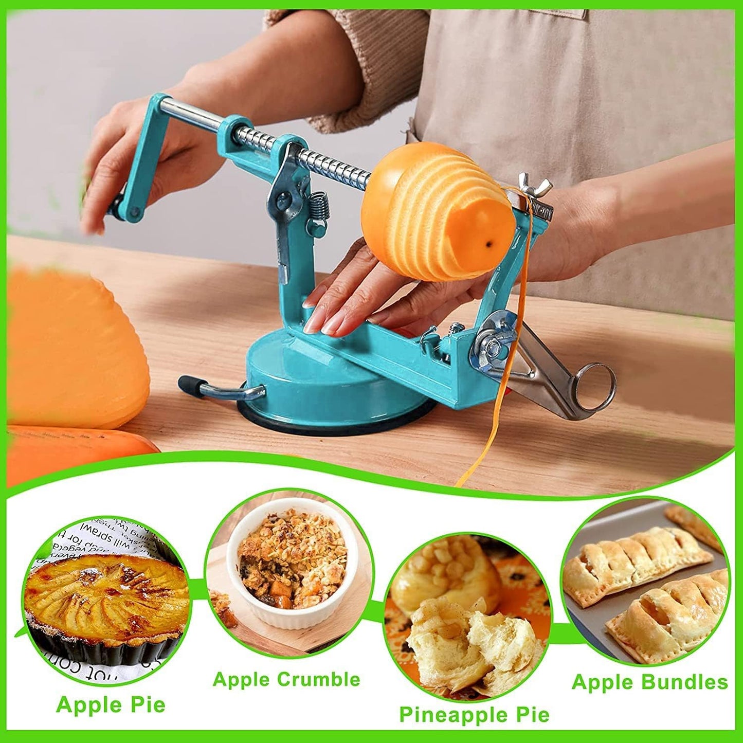 Apple Peeler Corer, Long lasting Chrome Cast Magnesium Alloy Apple Peeler Slicer Corer with Stainless Steel Blades and Powerful Suction Base for Apples and Potato(Blue)