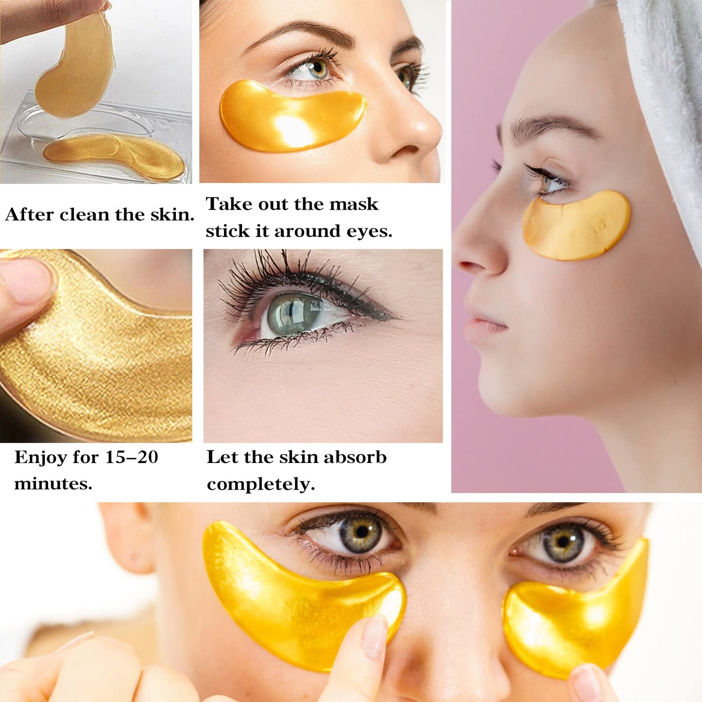 30 Pairs 24K Gold Under Eye Patches,Crystal Collagen Under Eye Mask,Puffy Eyes and Dark Circles Treatments,Moisturising&Hydrating Under Eye Patch Pads for Reducing Fine Lines Eye Bags(Gold)